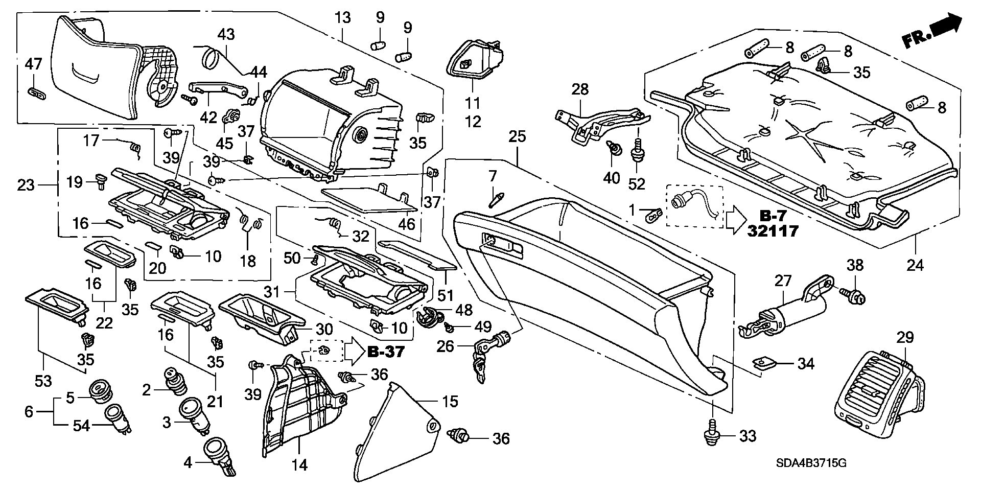 Diagram INSTRUMENT PANEL GARNISH (PASSENGER SIDE) for your Honda