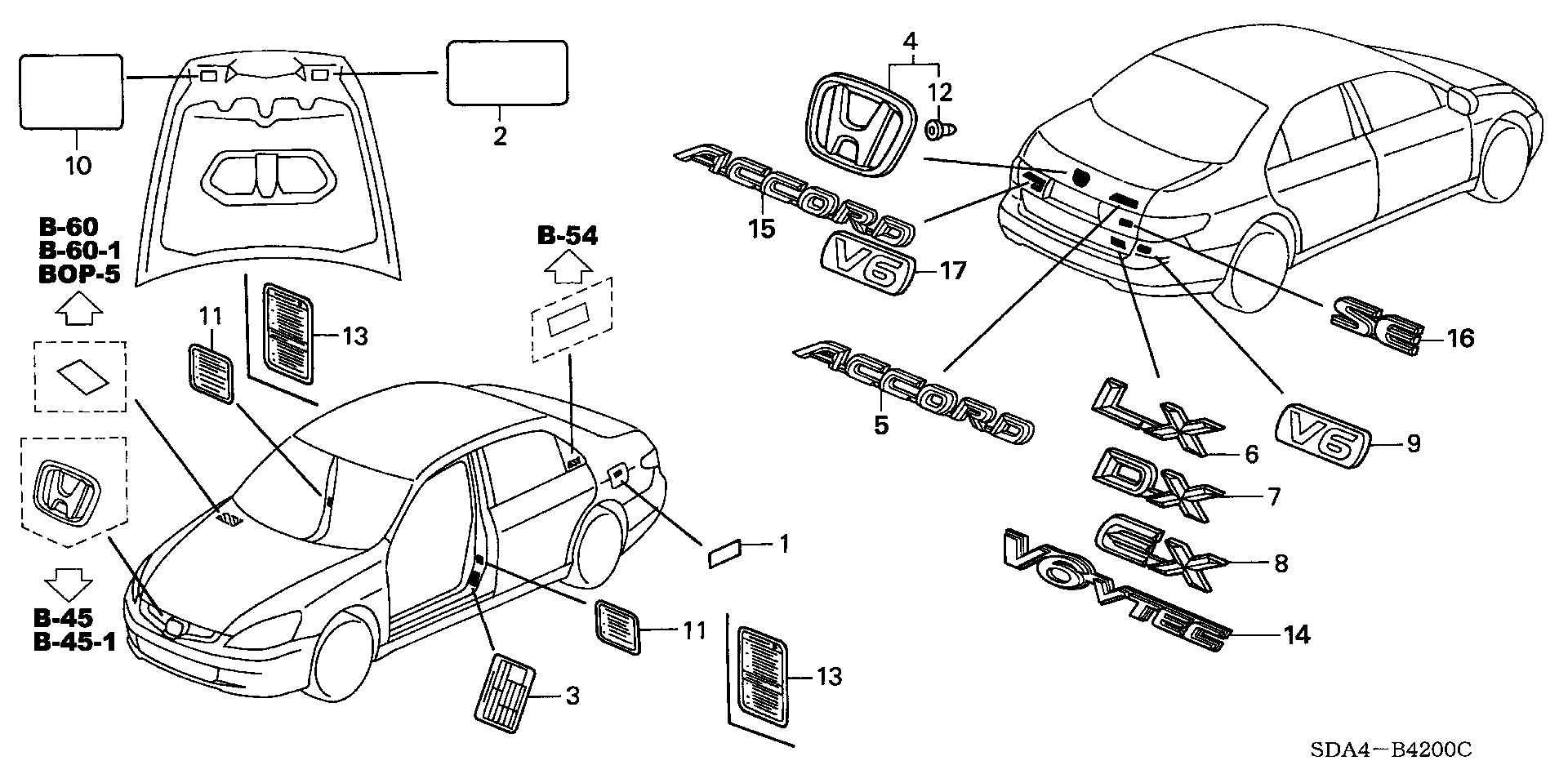 Diagram EMBLEMS@CAUTION LABELS for your Honda Accord  