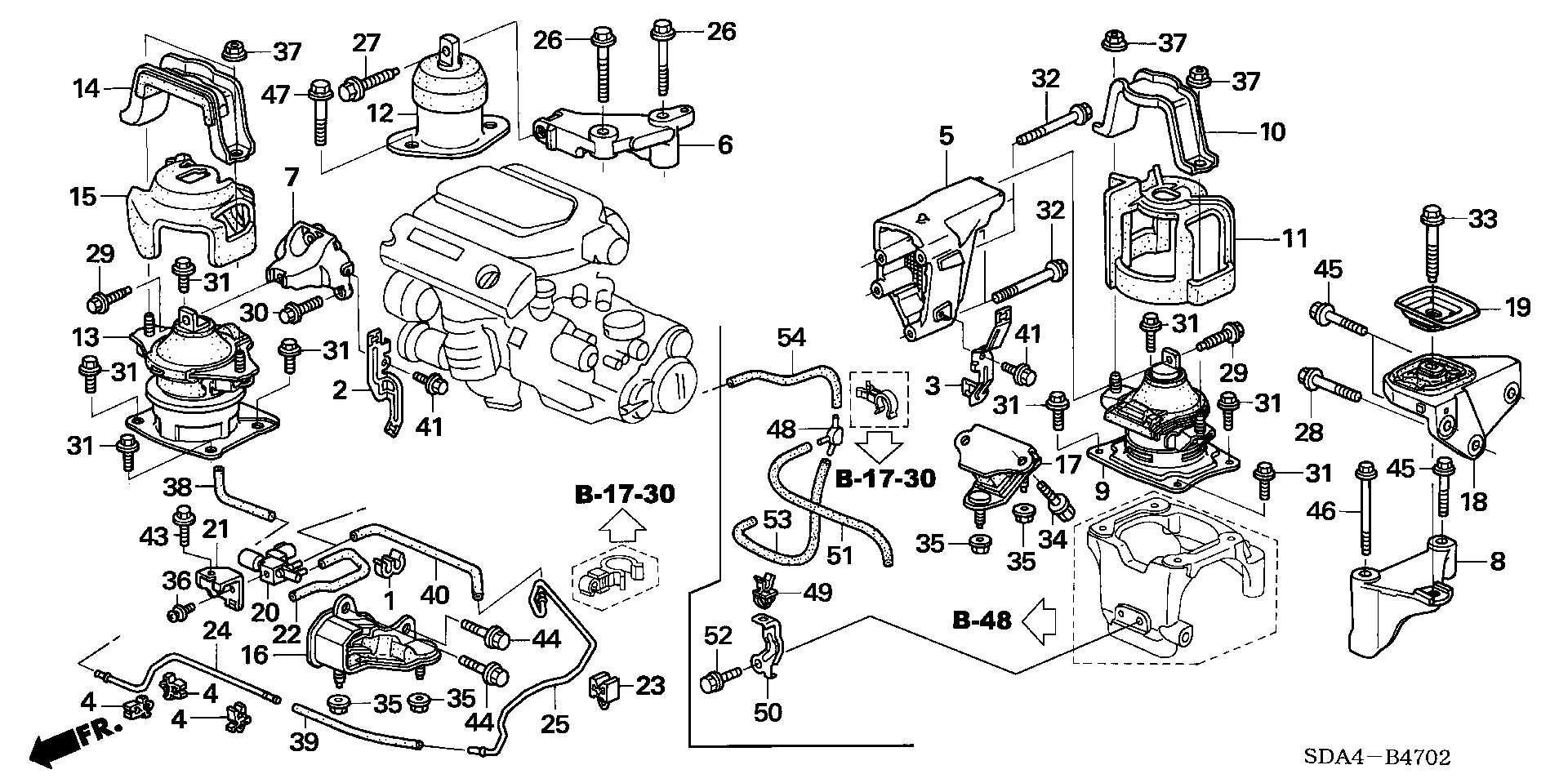 Diagram ENGINE MOUNTS (V6) (AT) for your 1989 Honda Accord Coupe 2.0L MT DX 