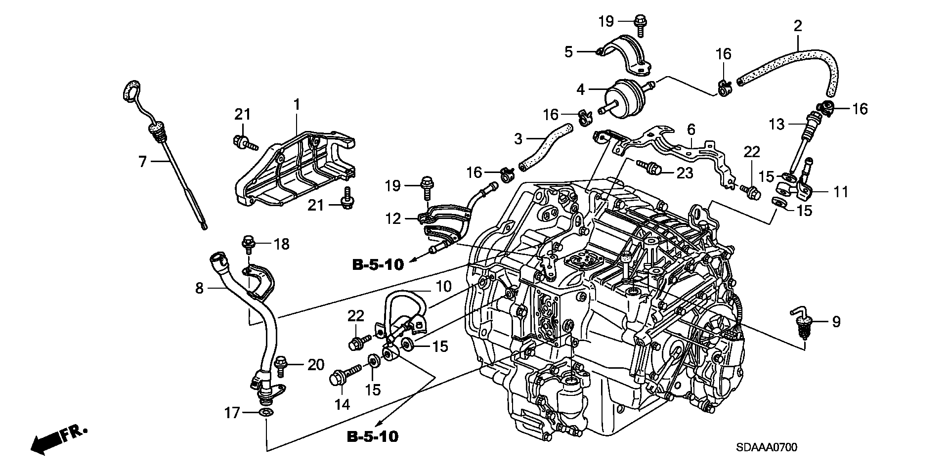 Diagram OIL LEVEL GAUGE@ATF PIPE (L4) for your 2007 Honda Accord 2.4L VTEC AT EX 