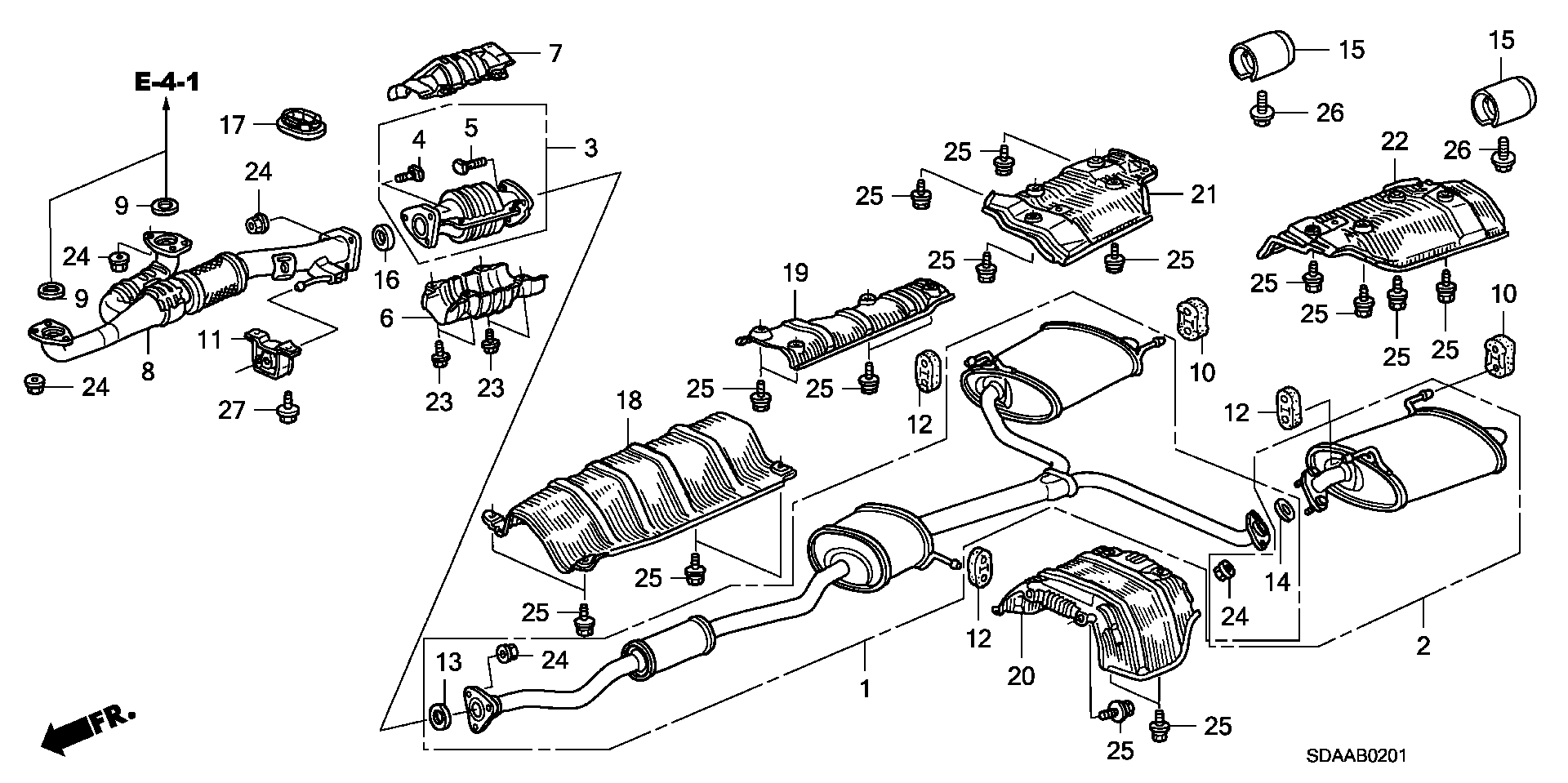 Diagram EXHAUST PIPE@MUFFLER (V6) for your 1990 Honda Accord Coupe 2.2L AT LX 