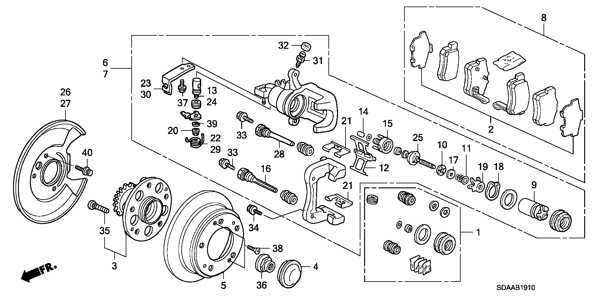 Diagram REAR BRAKE (DISK) for your 2007 Honda Accord 2.4L VTEC AT EX 