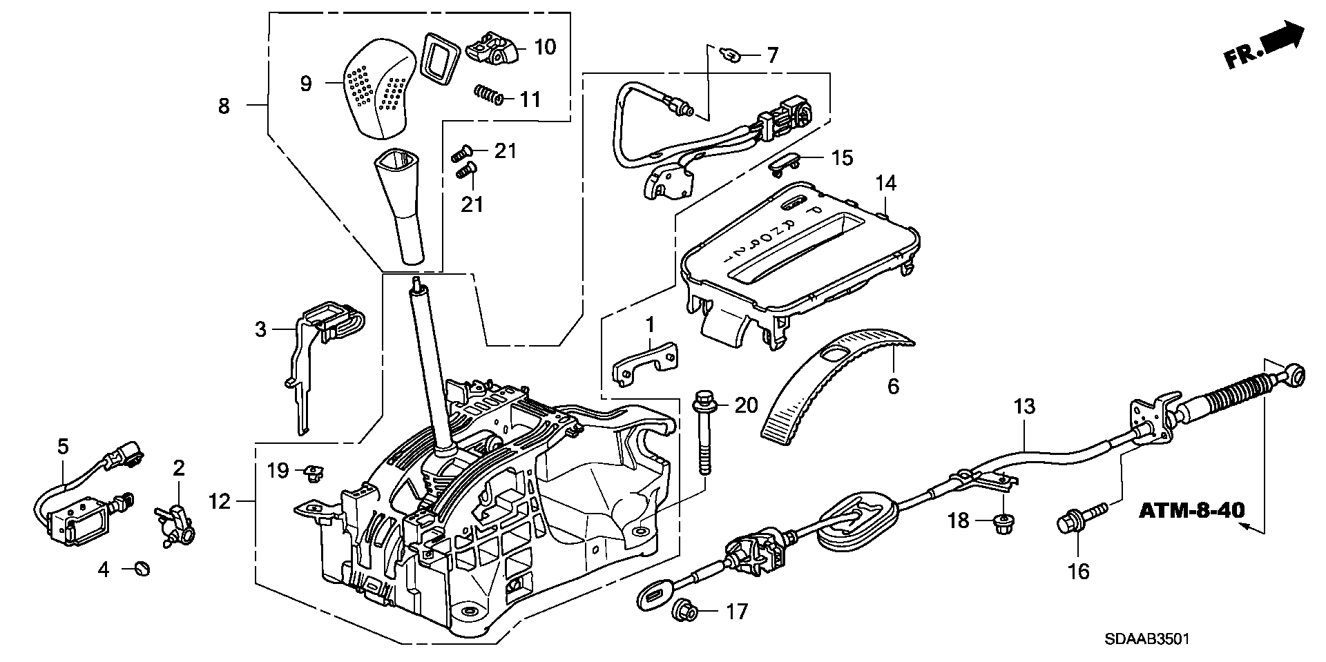 Diagram SELECT LEVER (2) for your 2007 Honda Accord 2.4L VTEC AT LX 