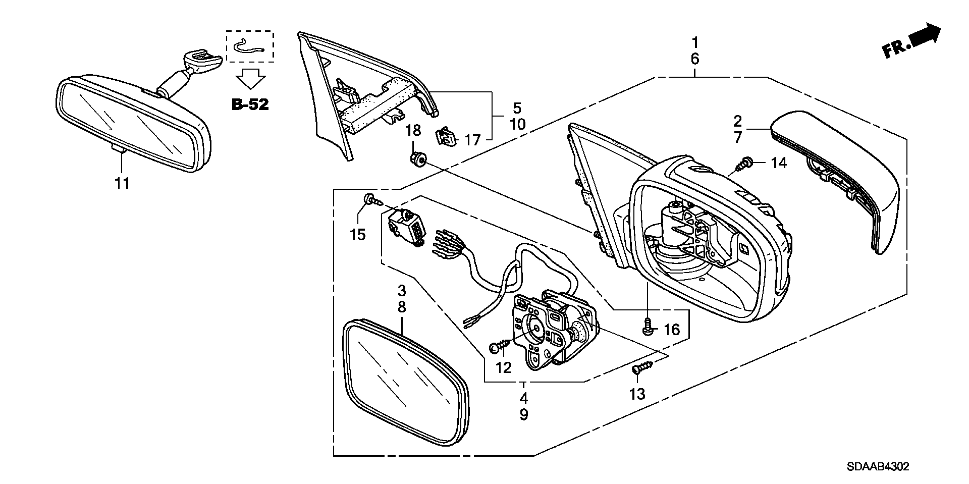 Diagram MIRROR (REMOTE CONTROL) (2) for your 1998 Honda Civic Hatchback   