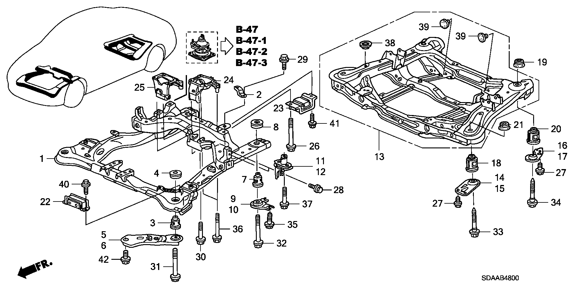 Diagram FRONT SUB FRAME@REAR BEAM for your 1994 Honda Civic Hatchback   