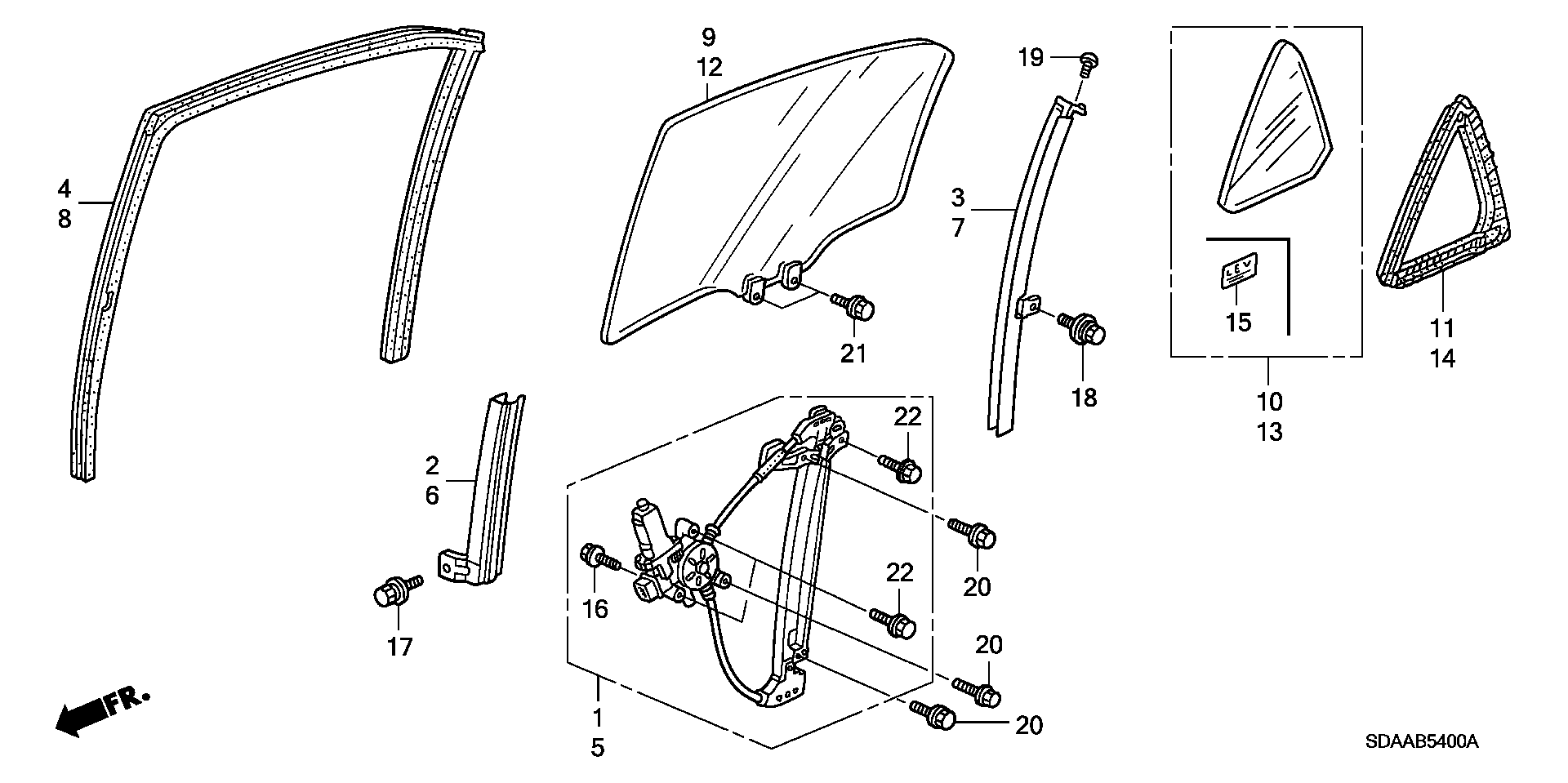 Diagram REAR DOOR GLASS@REGULATOR for your 2007 Honda Accord 2.4L VTEC AT LX 