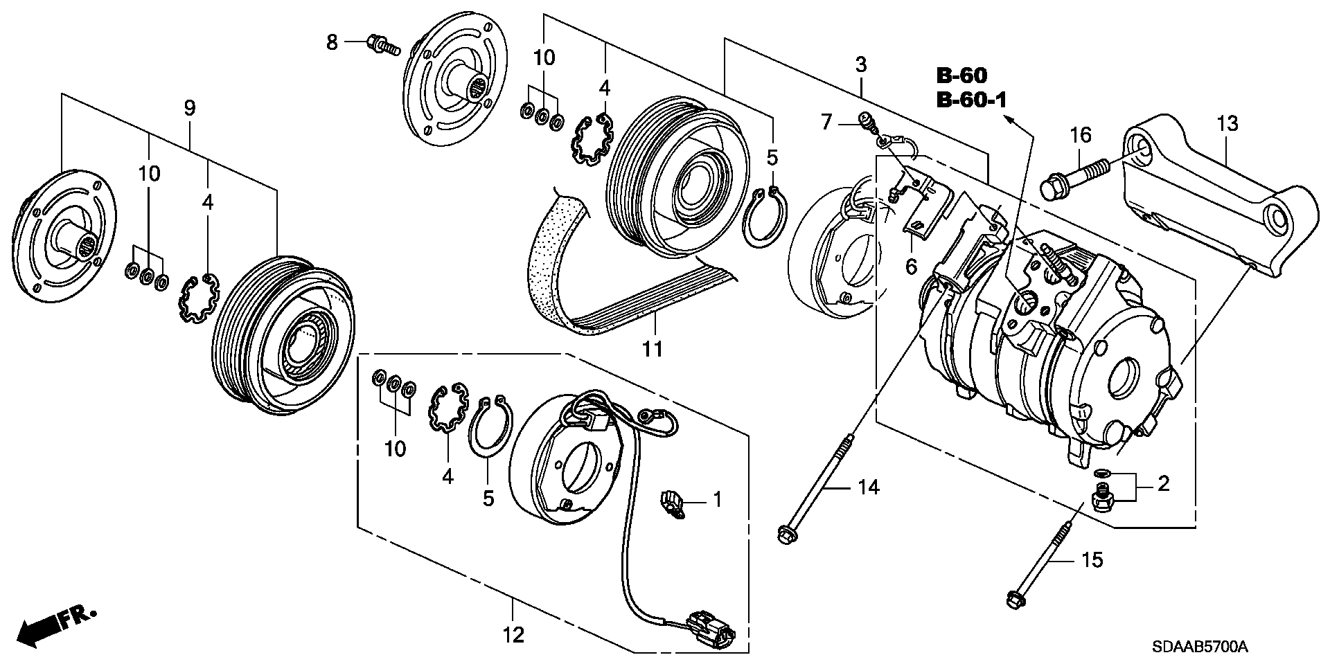 Diagram COMPRESSOR (L4) for your 2007 Honda Accord 2.4L VTEC AT SE 