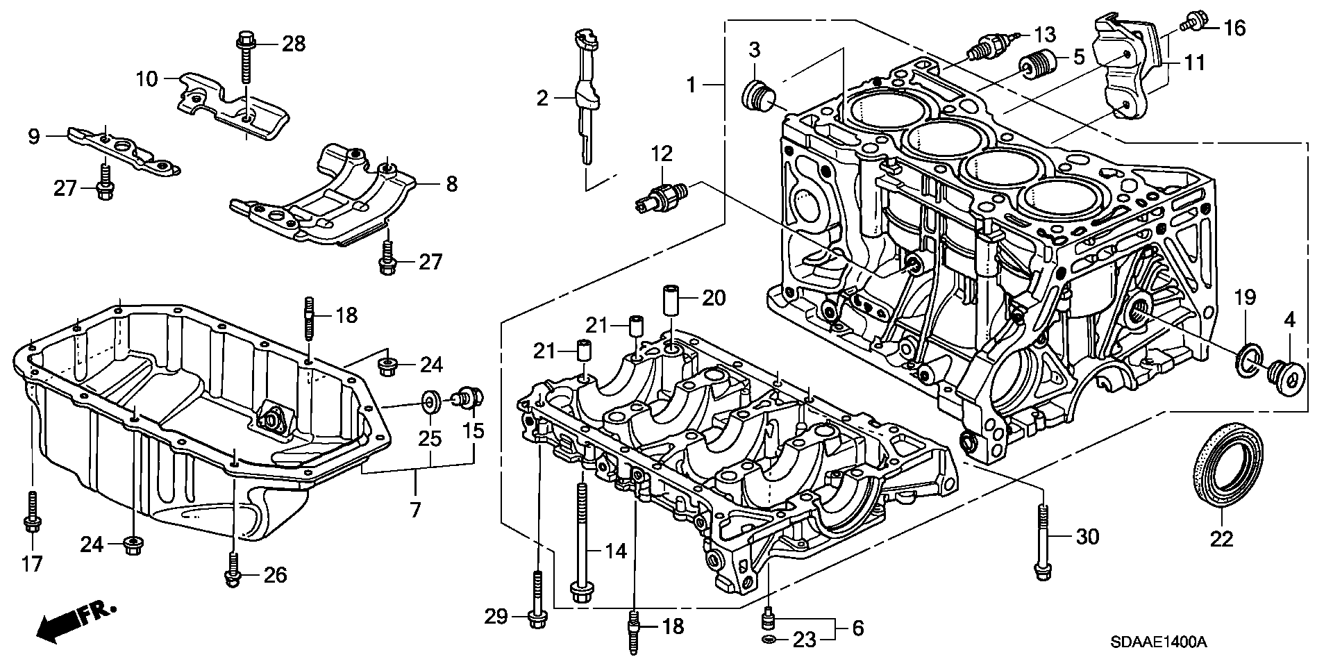 Diagram CYLINDER BLOCK@OIL PAN (L4) for your 2007 Honda Accord 2.4L VTEC AT VP 