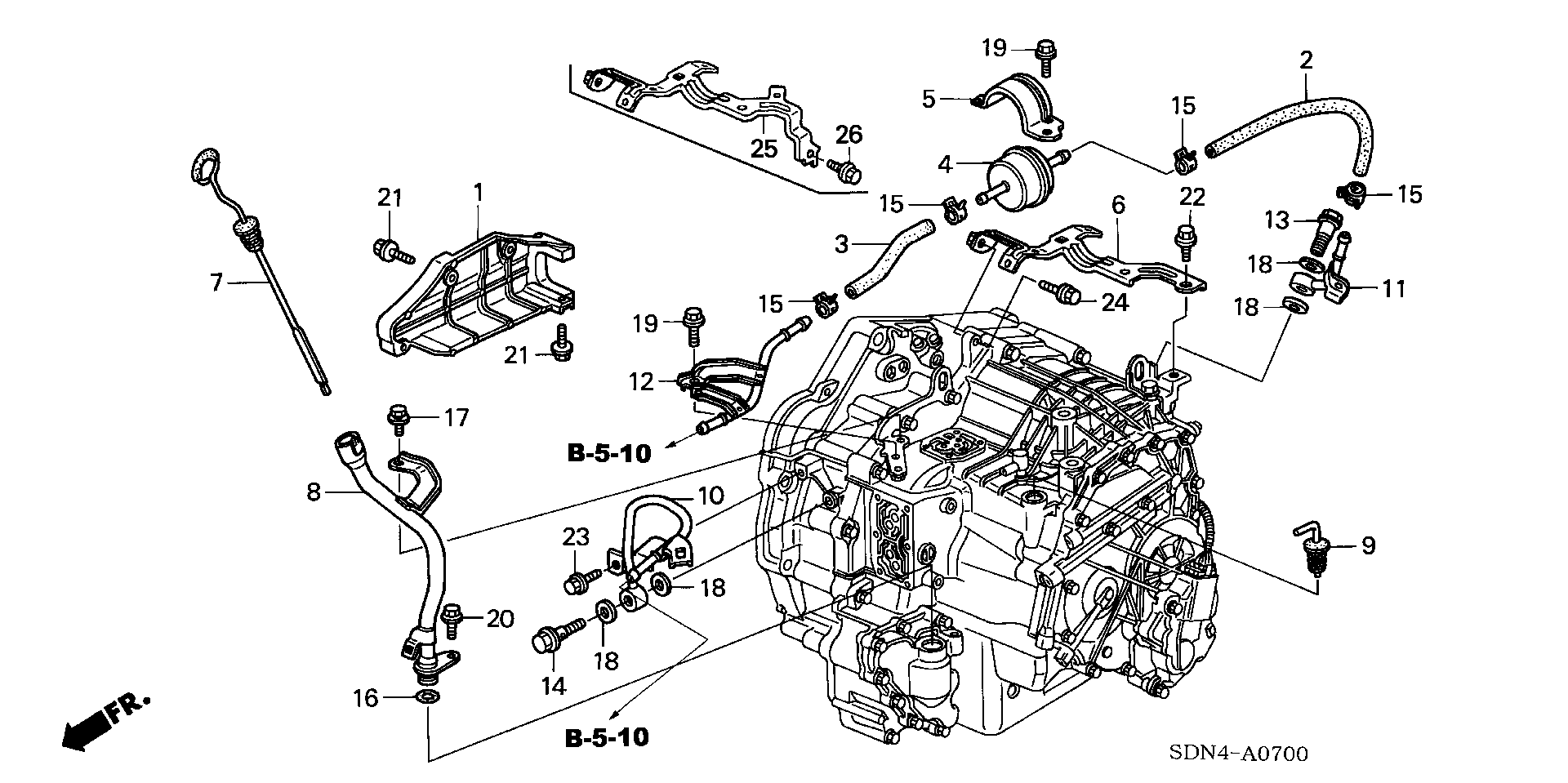 Diagram ATF PIPE (L4) for your 1990 Honda Accord Coupe 2.2L AT LX 