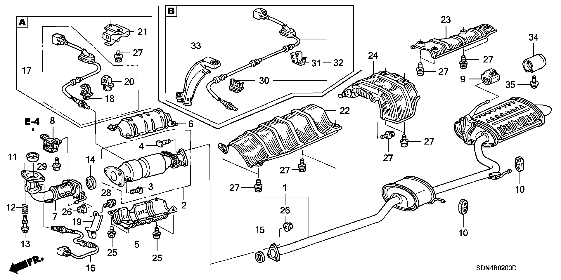 Diagram EXHAUST PIPE (L4) for your 1990 Honda Accord Coupe 2.2L AT LX 