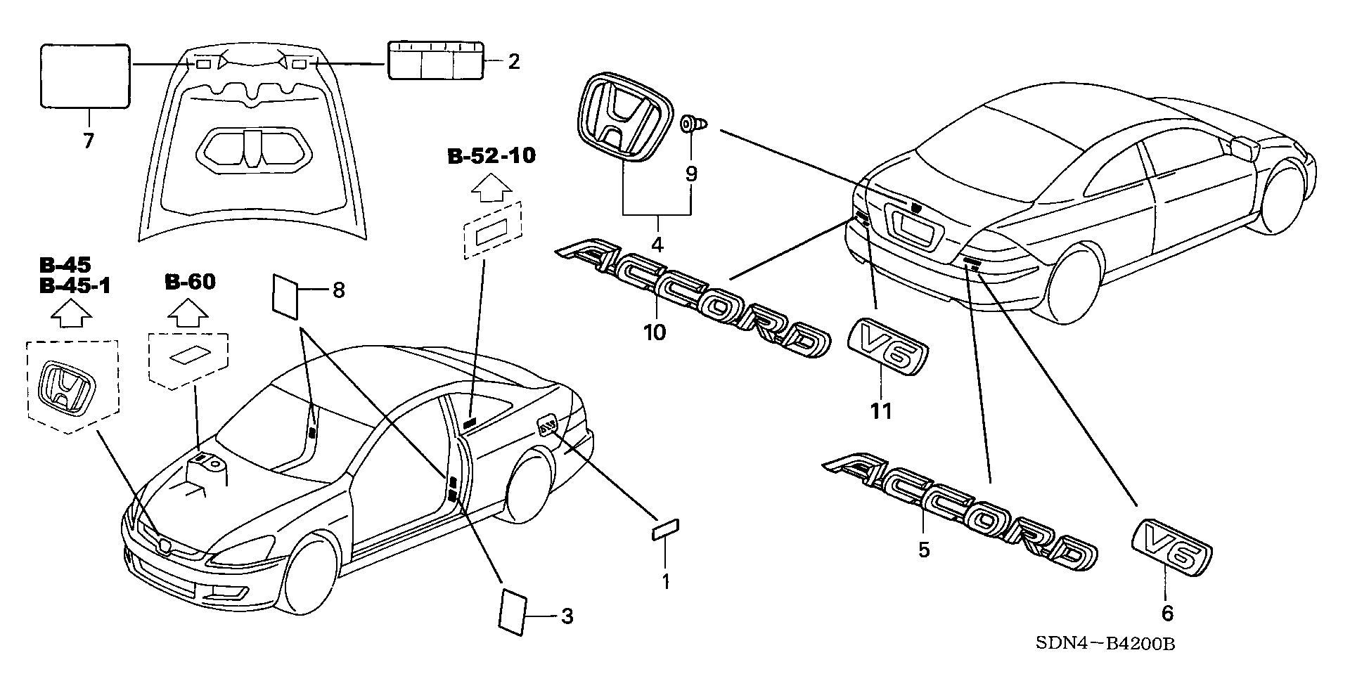 Diagram EMBLEMS@CAUTION LABELS for your 1989 Honda Accord Coupe 2.0L MT DX 