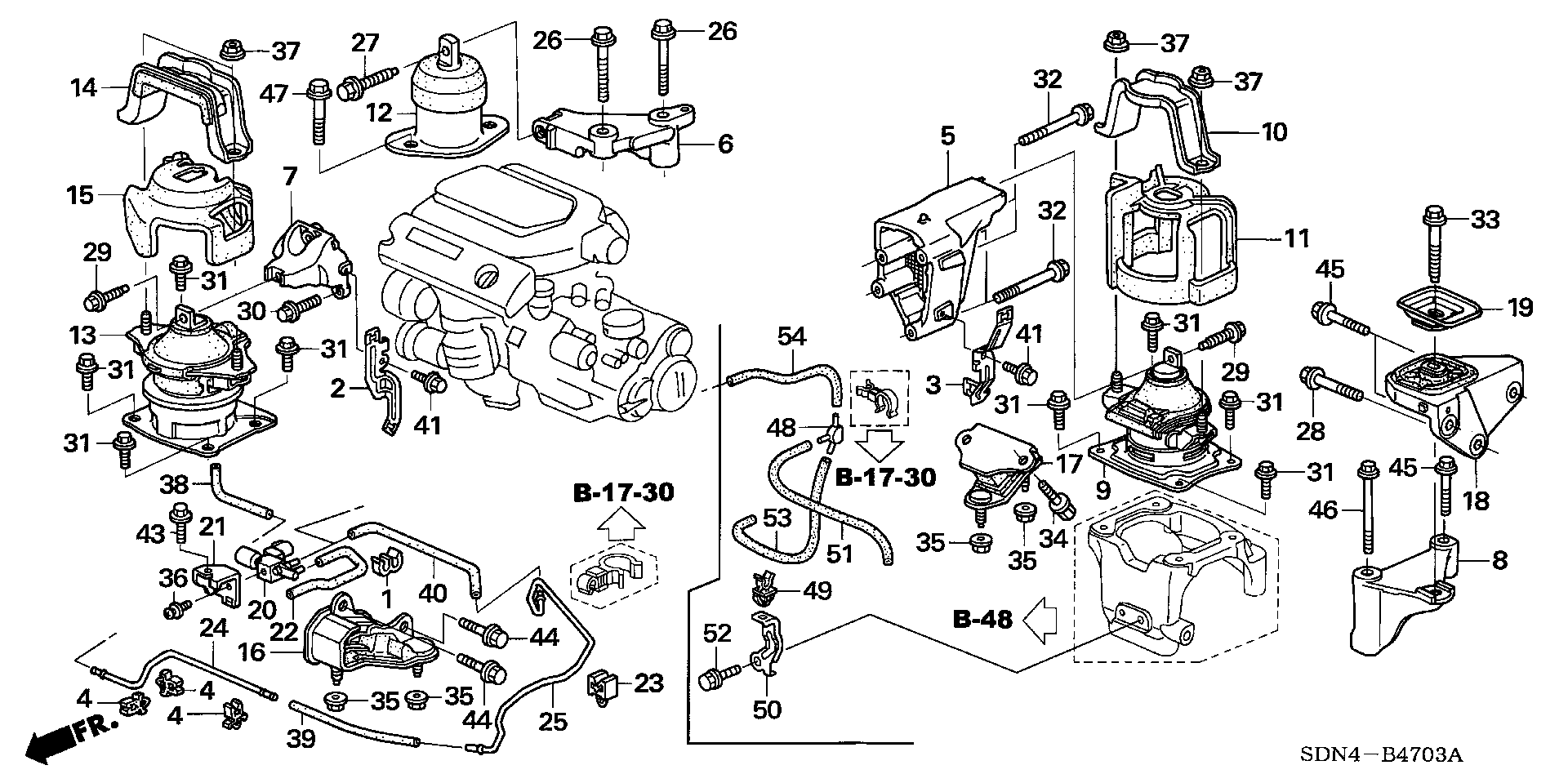 Diagram ENGINE MOUNTS (V6) (AT) for your 1990 Honda Accord Coupe 2.2L MT EX 