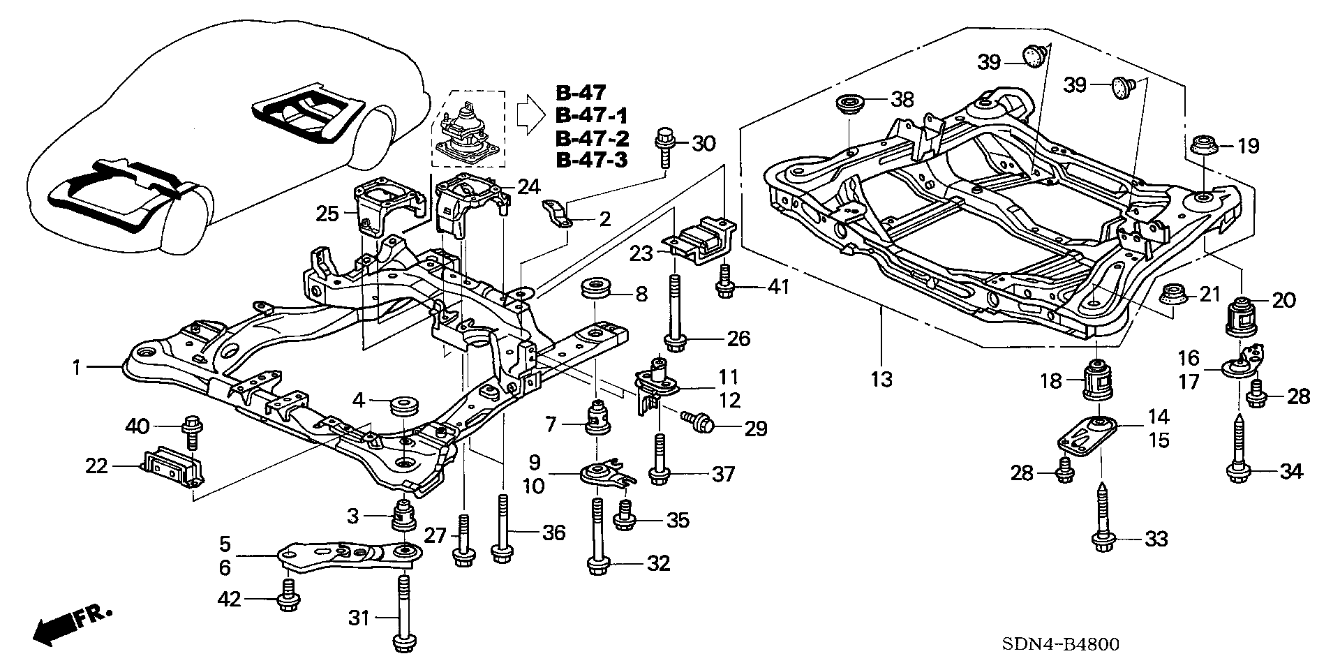 Diagram FRONT SUB FRAME@REAR BEAM for your 1994 Honda Civic Hatchback   