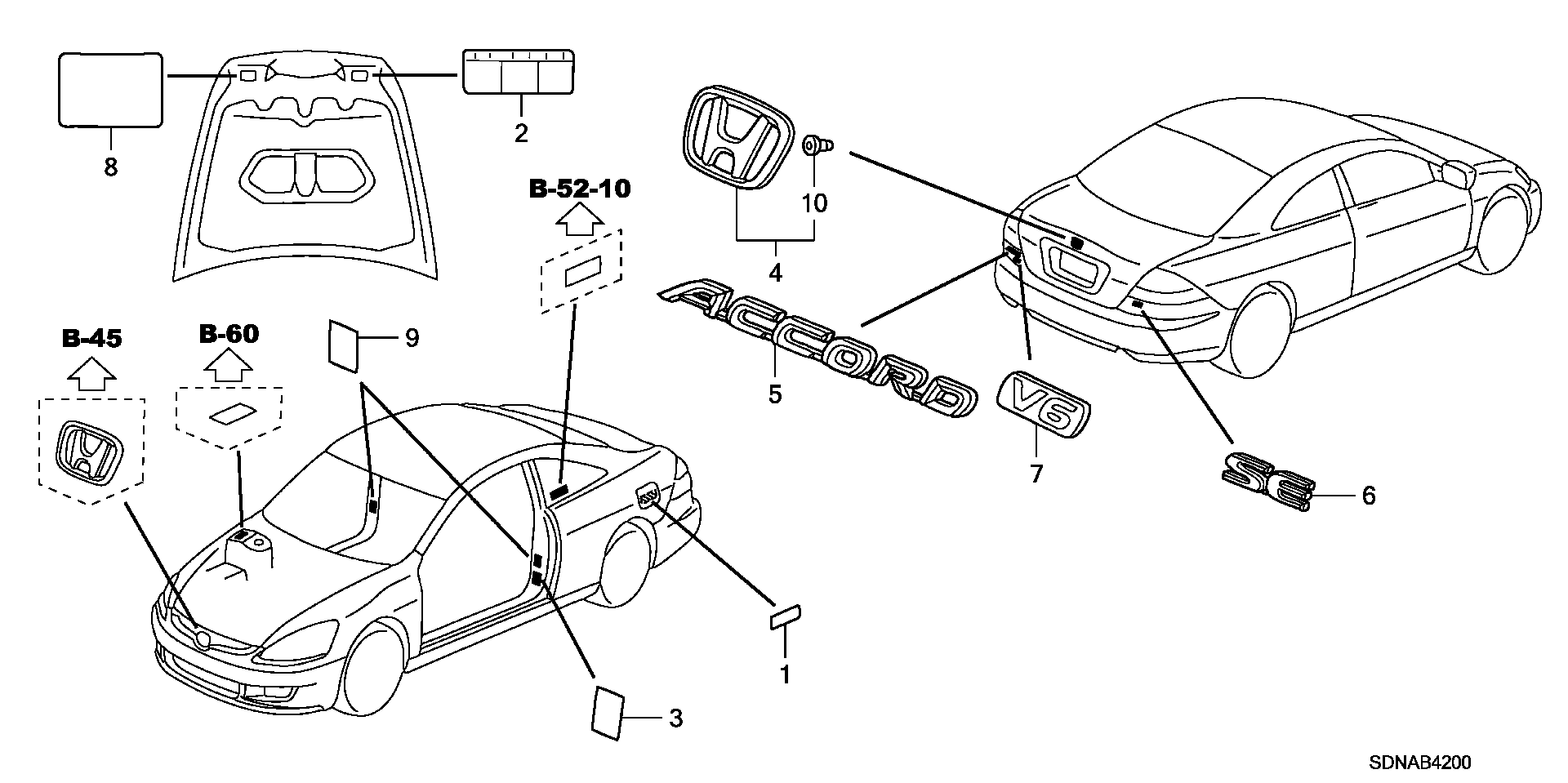 Diagram EMBLEMS@CAUTION LABELS for your 1989 Honda Accord Coupe 2.0L MT DX 