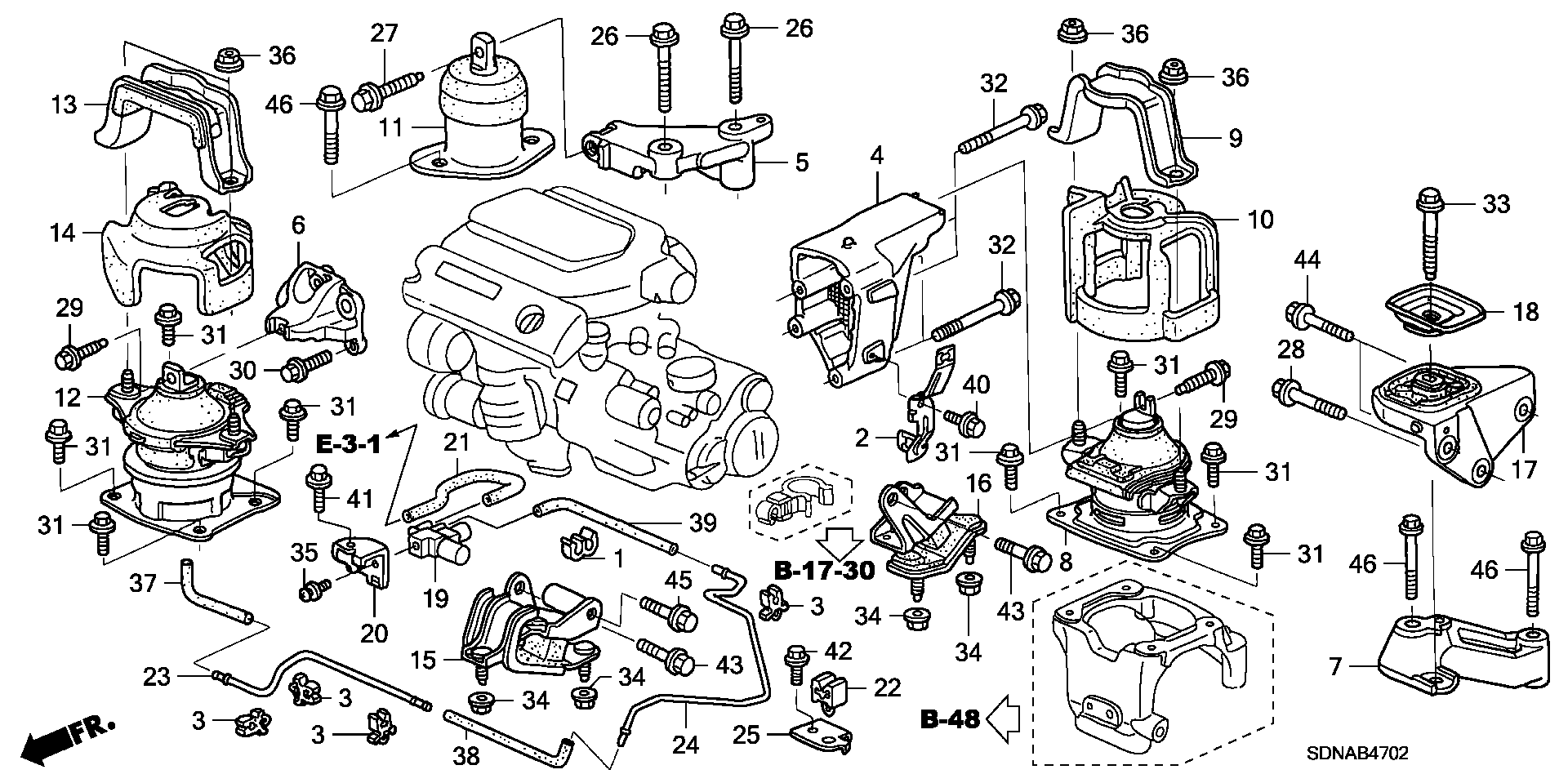 Diagram ENGINE MOUNTS (V6) (MT) for your 1989 Honda Accord Coupe 2.0L MT DX 