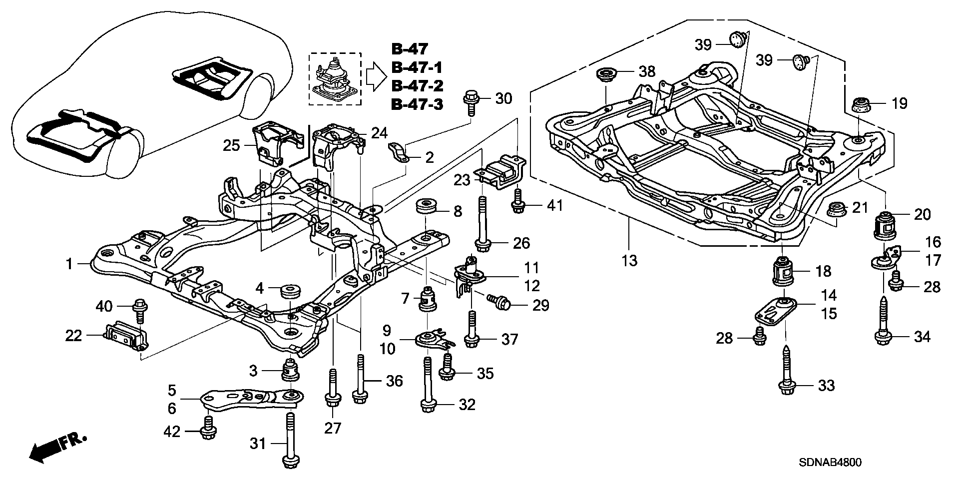 Diagram FRONT SUB FRAME@REAR BEAM for your 1994 Honda Civic Hatchback   