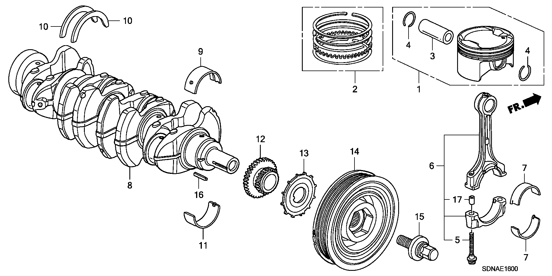 Diagram CRANKSHAFT@PISTON (L4) for your 1976 Honda Civic Coupe   