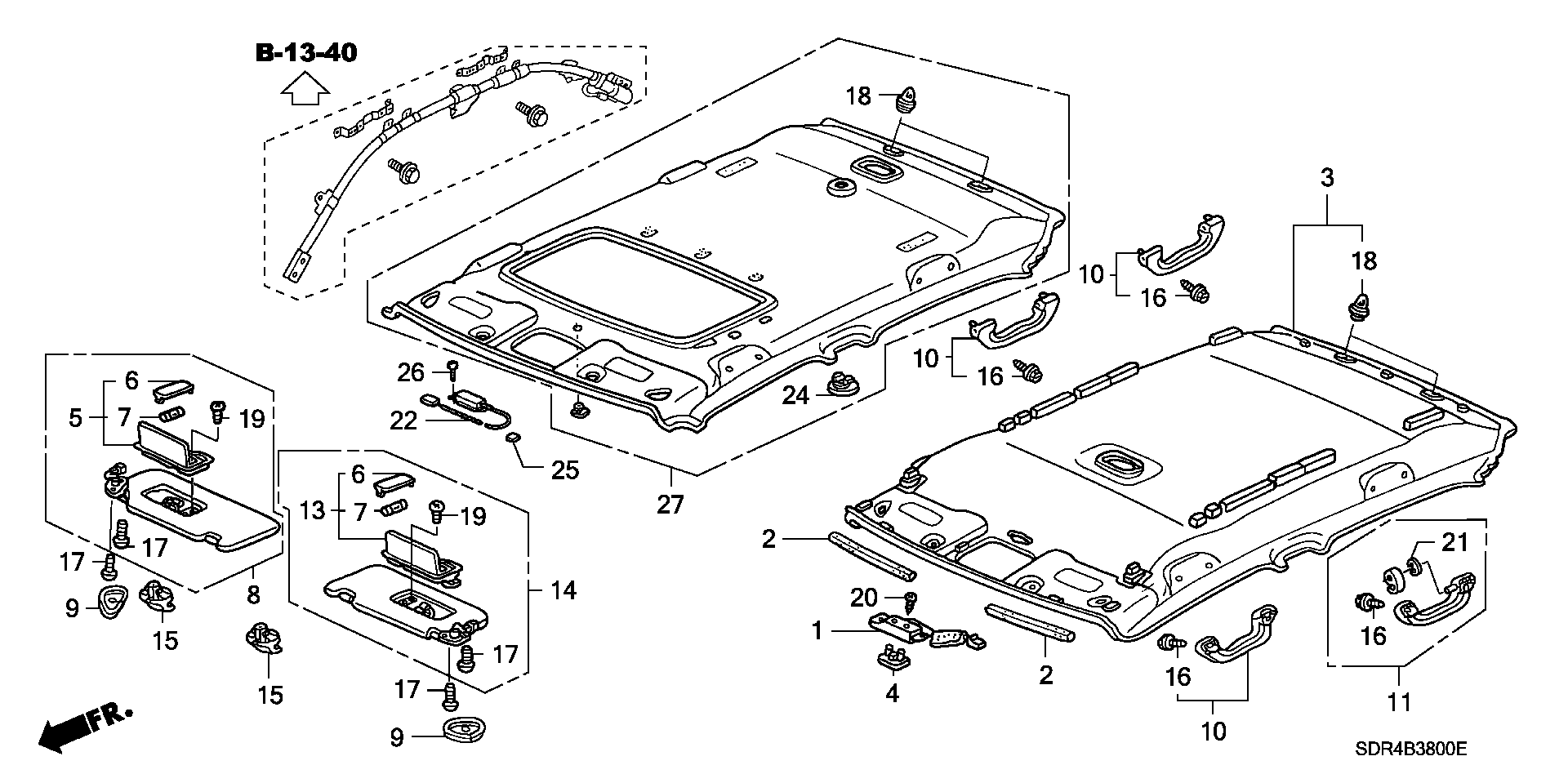 Diagram ROOF LINING for your 1990 Honda Accord Coupe 2.2L MT LX 