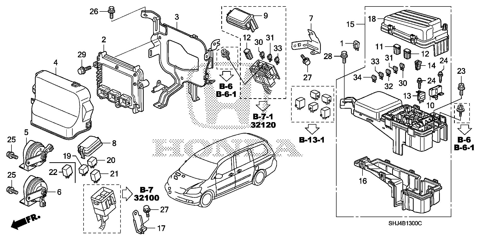 Diagram CONTROL UNIT (ENGINE ROOM) (1) for your 2006 Honda Odyssey 3.5L VTEC V6 AT EX 