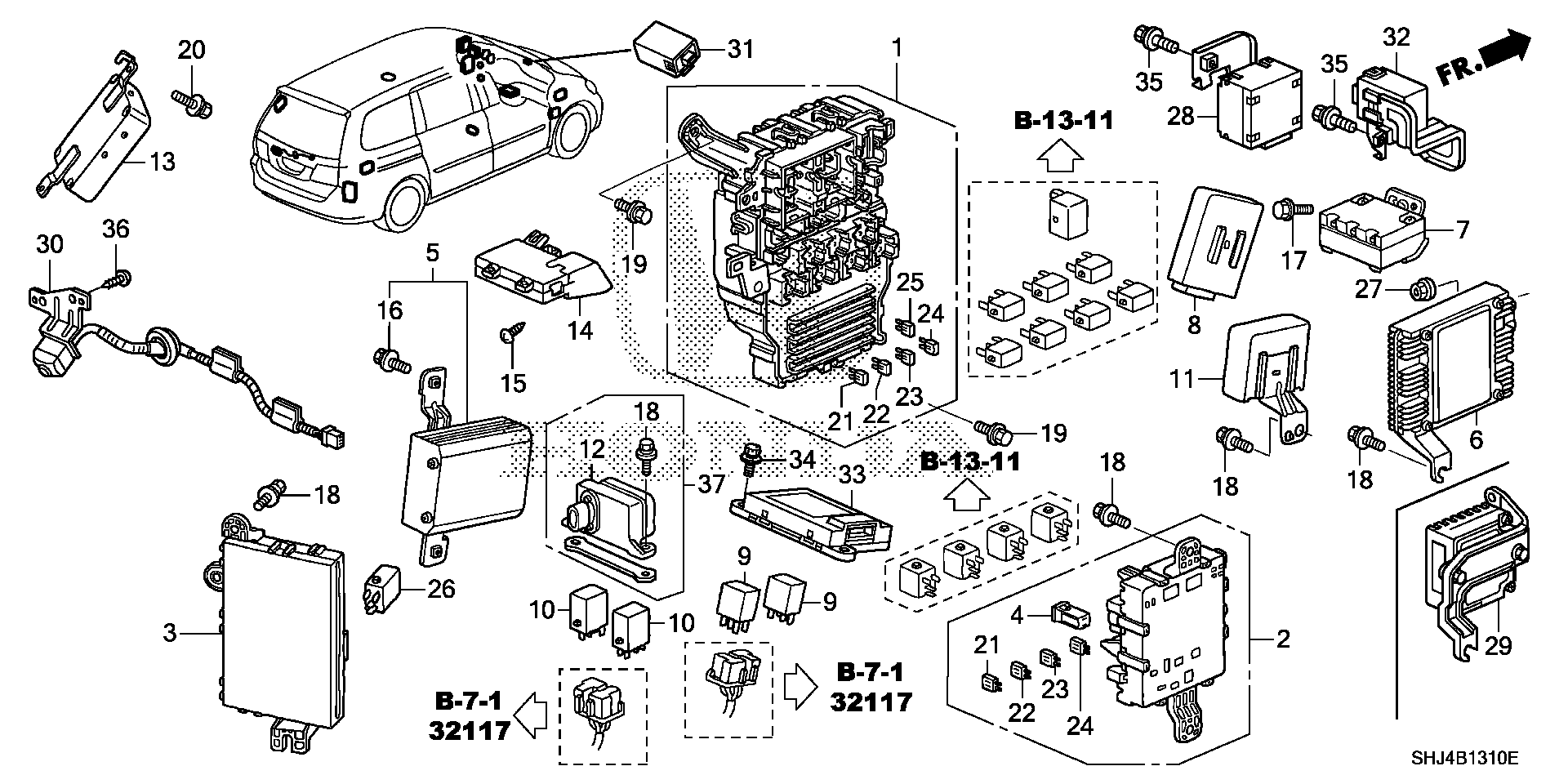 Diagram CONTROL UNIT (CABIN) (1) for your 2008 Honda Odyssey 3.5L VTEC V6 AT LX 