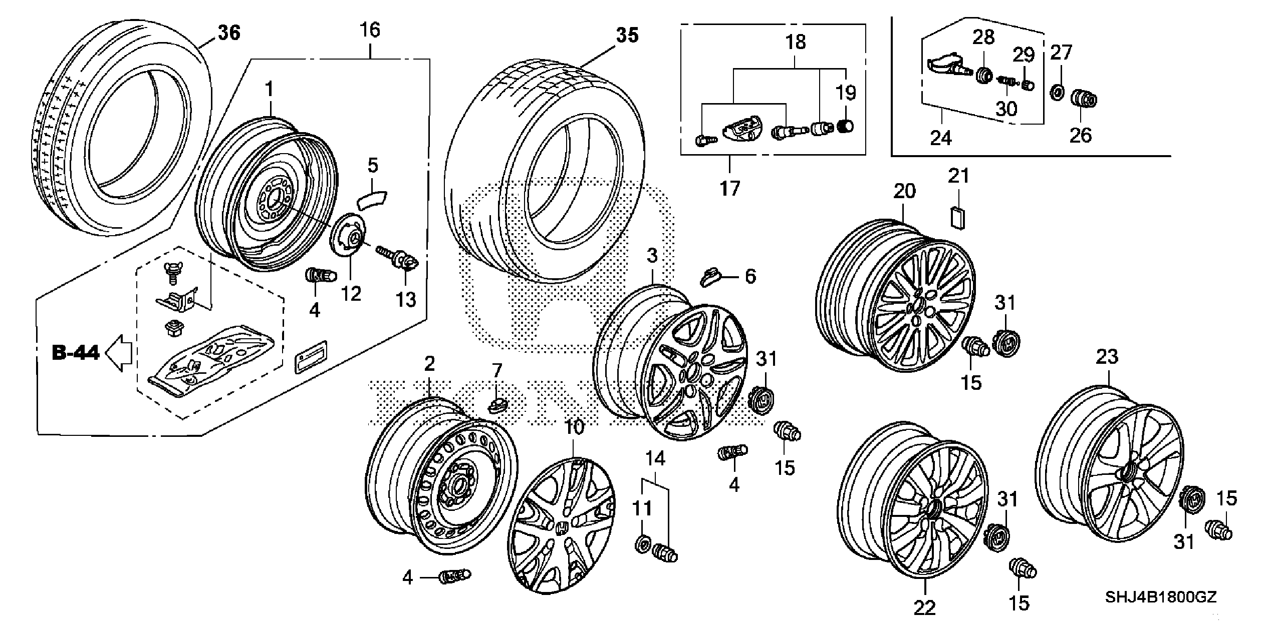 Diagram WHEEL (KA) for your 2005 Honda Odyssey 3.5L VTEC V6 AT LX 