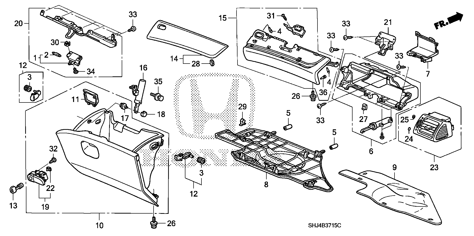 Diagram INSTRUMENT PANEL GARNISH (PASSENGER SIDE) for your 2010 Honda Odyssey 3.5L VTEC V6 AT EX 