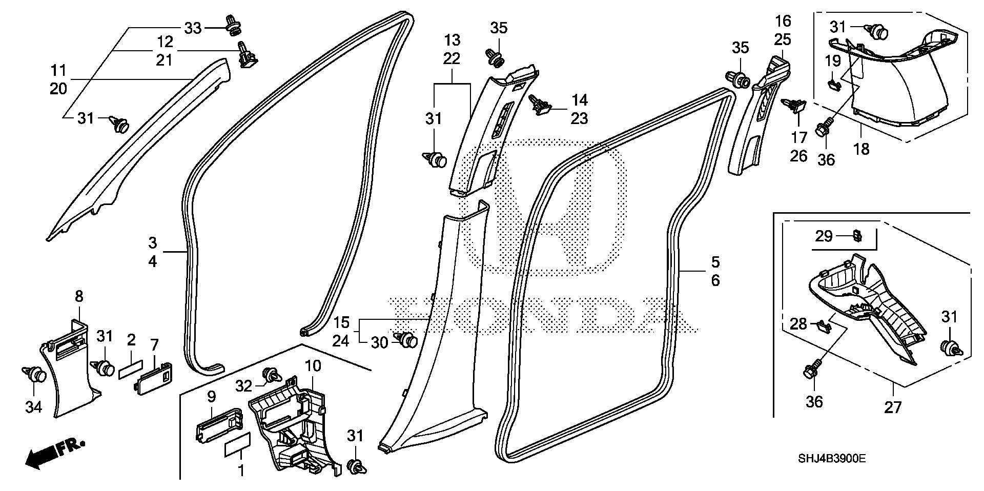 Diagram PILLAR GARNISH for your 1989 Honda Accord Coupe 2.0L MT DX 