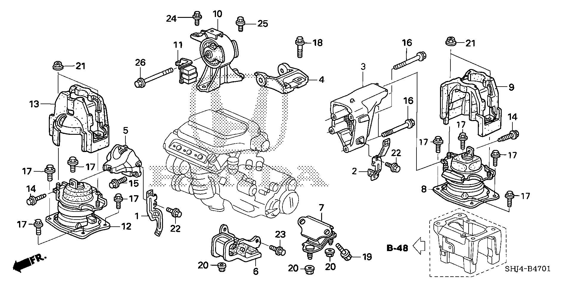 Diagram ENGINE MOUNTS (-'06) (2) for your 1991 Honda Accord Coupe 2.2L AT DX 