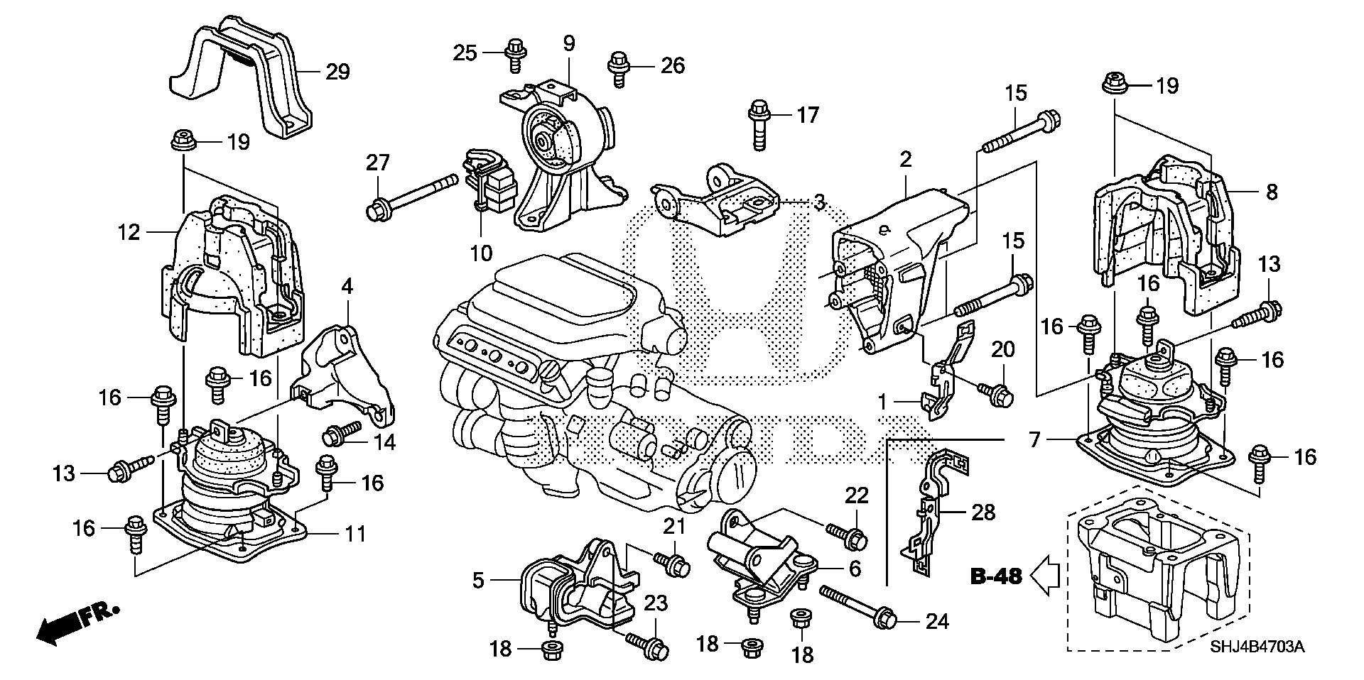 Diagram ENGINE MOUNTS ('07-) (2) for your 1991 Honda Accord Coupe 2.2L AT DX 