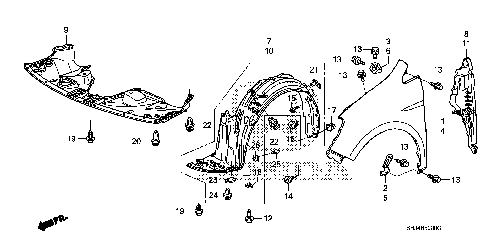 Diagram FRONT FENDERS for your Honda