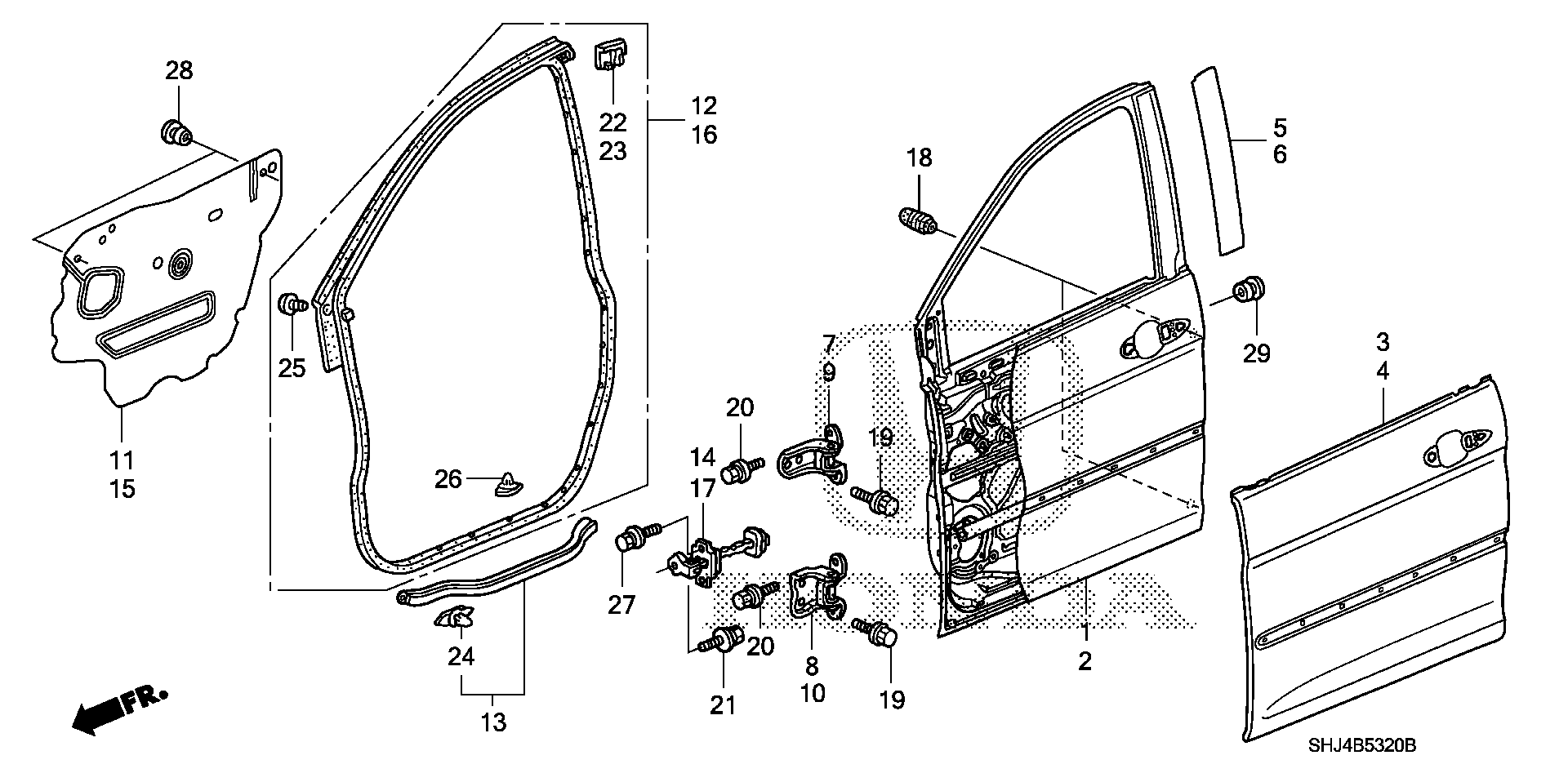 Diagram FRONT DOOR PANELS for your 1998 Honda Civic   