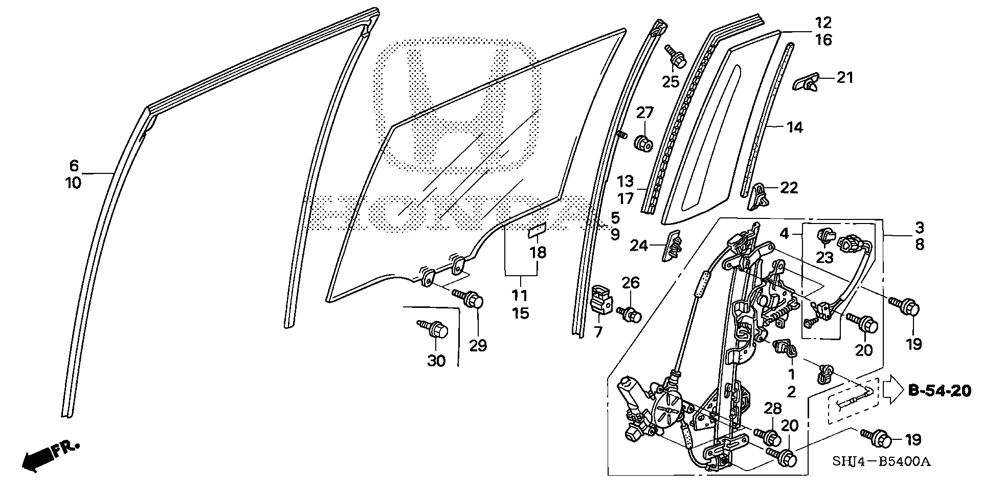 Diagram SLIDE DOOR WINDOWS @REGULATOR for your 2006 Honda Odyssey 3.5L VTEC V6 AT EX 