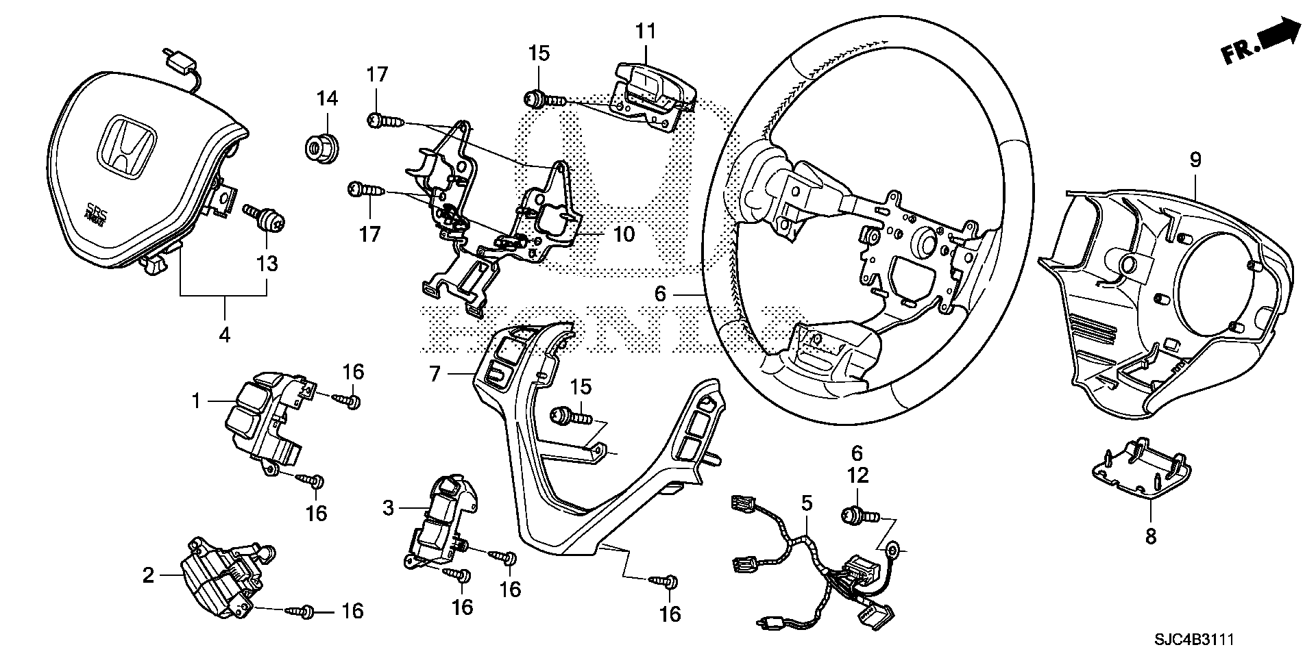 Diagram STEERING WHEEL (SRS) (2) for your 2024 Honda Passport  BLACK EDITION/ 5D 