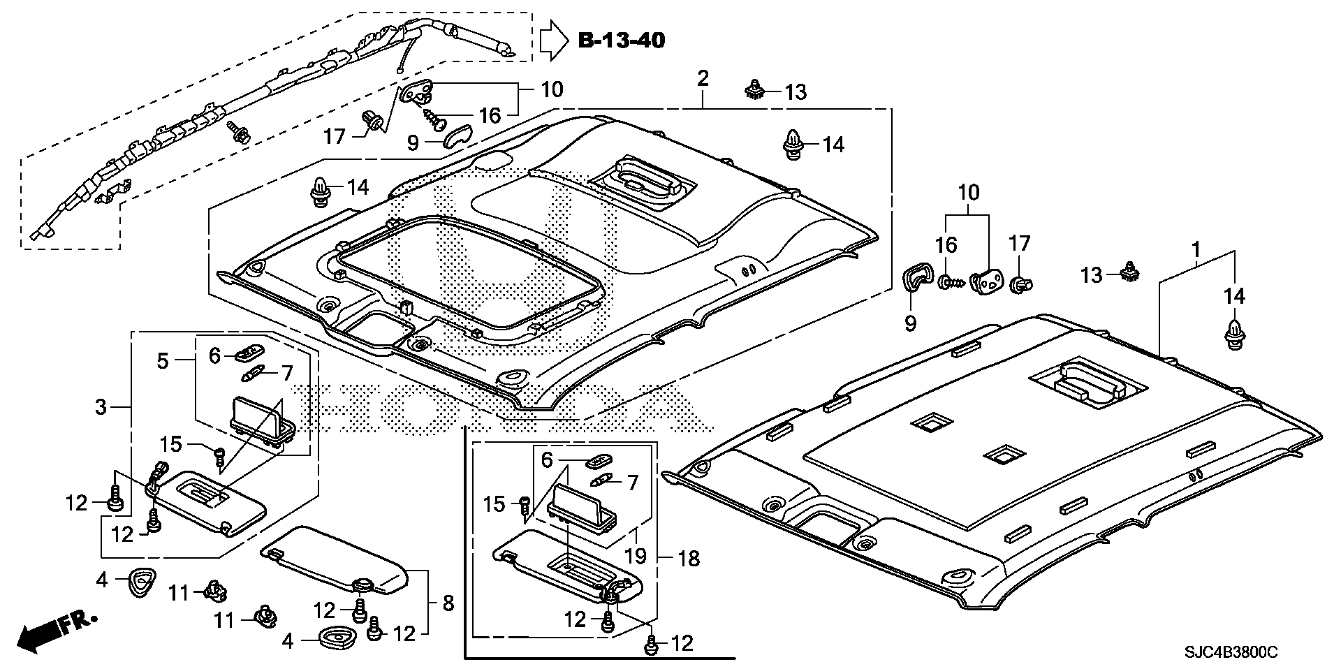 Diagram ROOF LINING for your 1990 Honda Accord Coupe 2.2L MT LX 