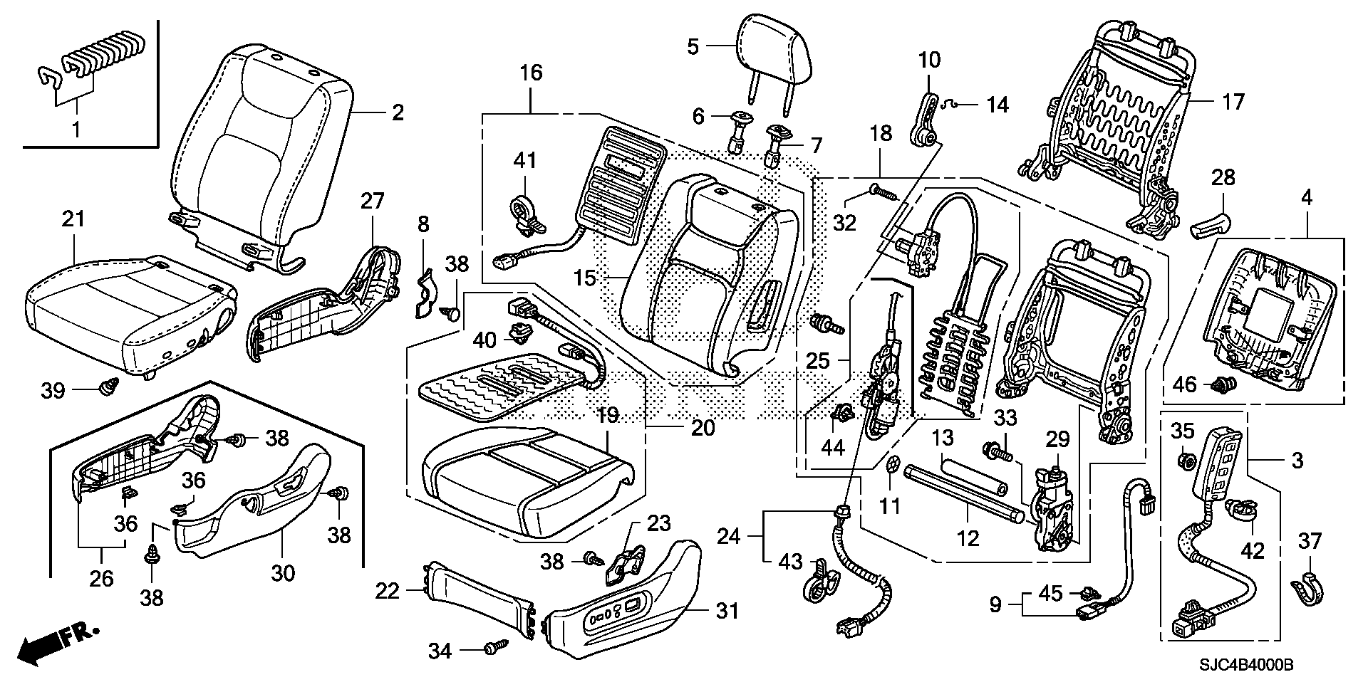 Diagram FRONT SEAT (L.) (1) for your 2009 Honda Ridgeline 3.5L VTEC V6 AT RTL-S NAVIGATION 