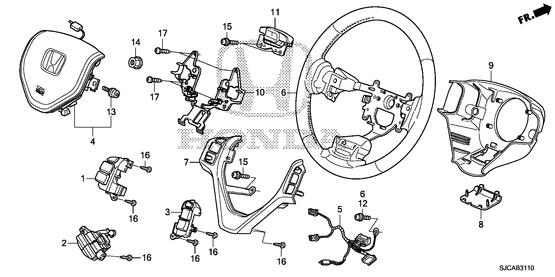 Diagram STEERING WHEEL (SRS) for your 2024 Honda Passport  BLACK EDITION/ 5D 