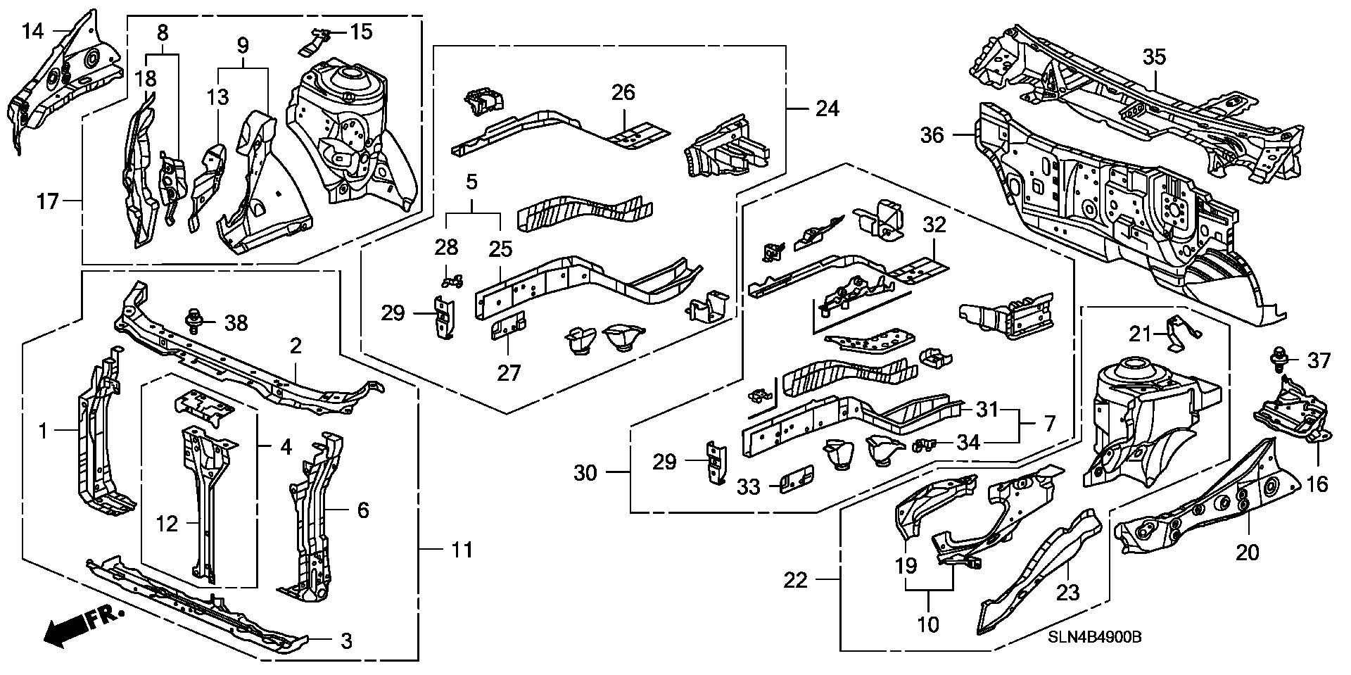 Diagram FRONT BULKHEAD@DASHBOARD for your 1999 Honda Civic   