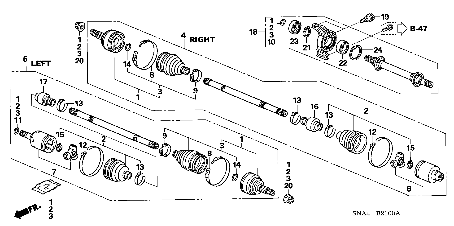 Diagram DRIVESHAFT@HALF SHAFT (1.8L) (MT) for your 2008 Honda Pilot   