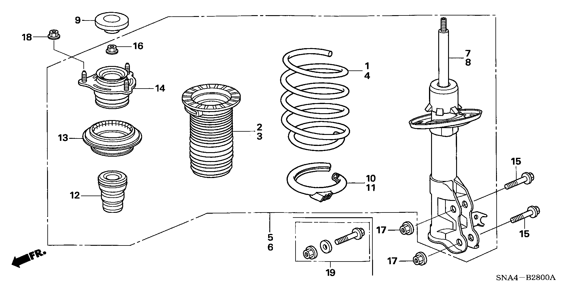 Diagram FRONT SHOCK ABSORBER for your 1990 Honda Accord   