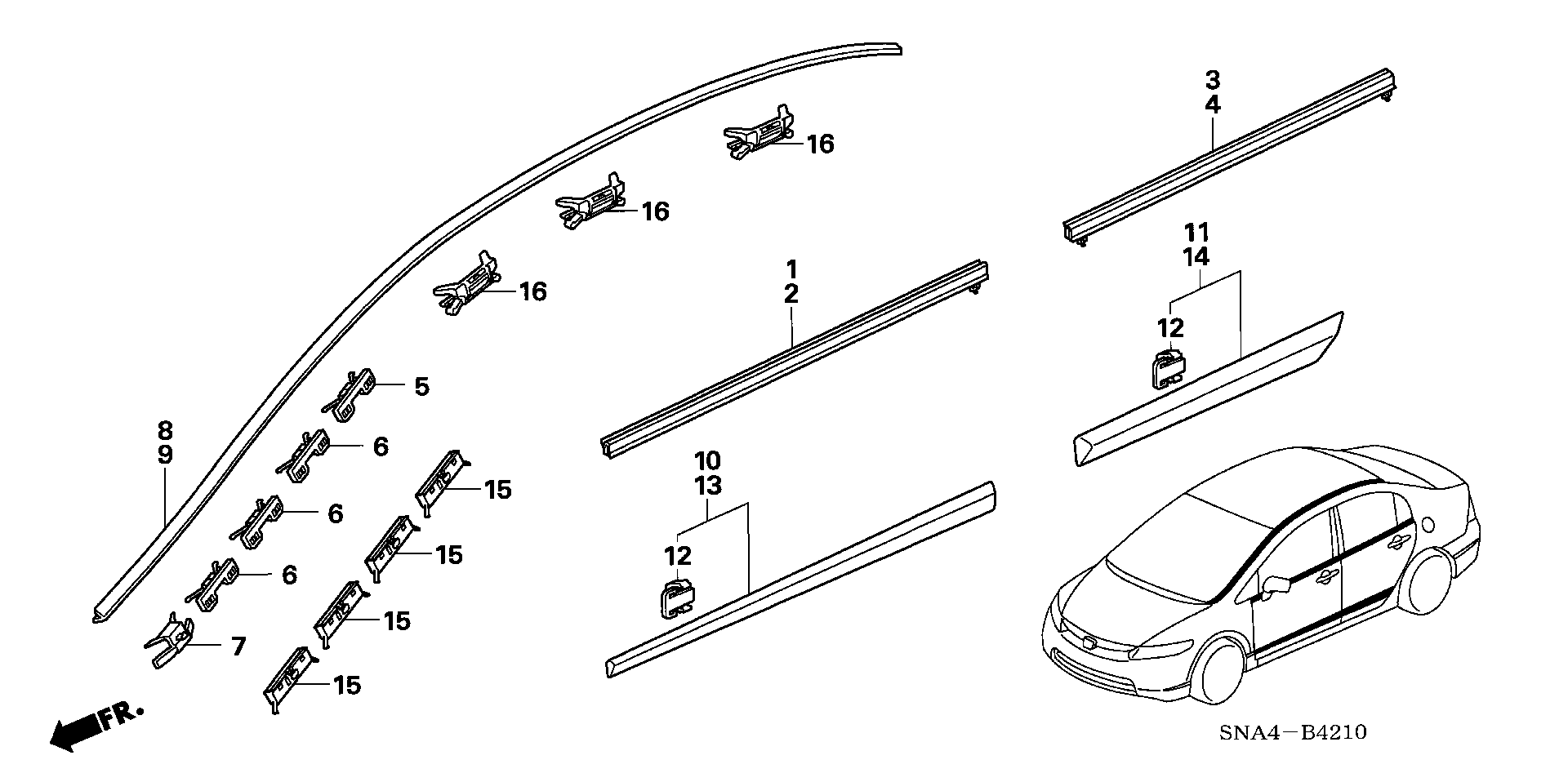 Diagram MOLDING for your 2004 Honda Civic   