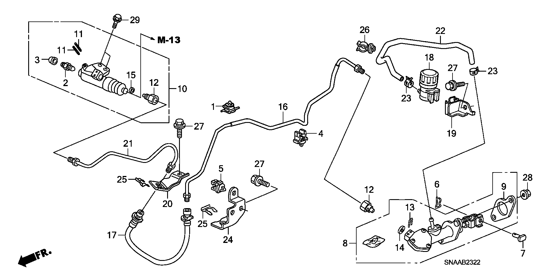 Diagram CLUTCH MASTER CYLINDER (2.0L) (KA/KC) for your 1990 Honda Accord Coupe   