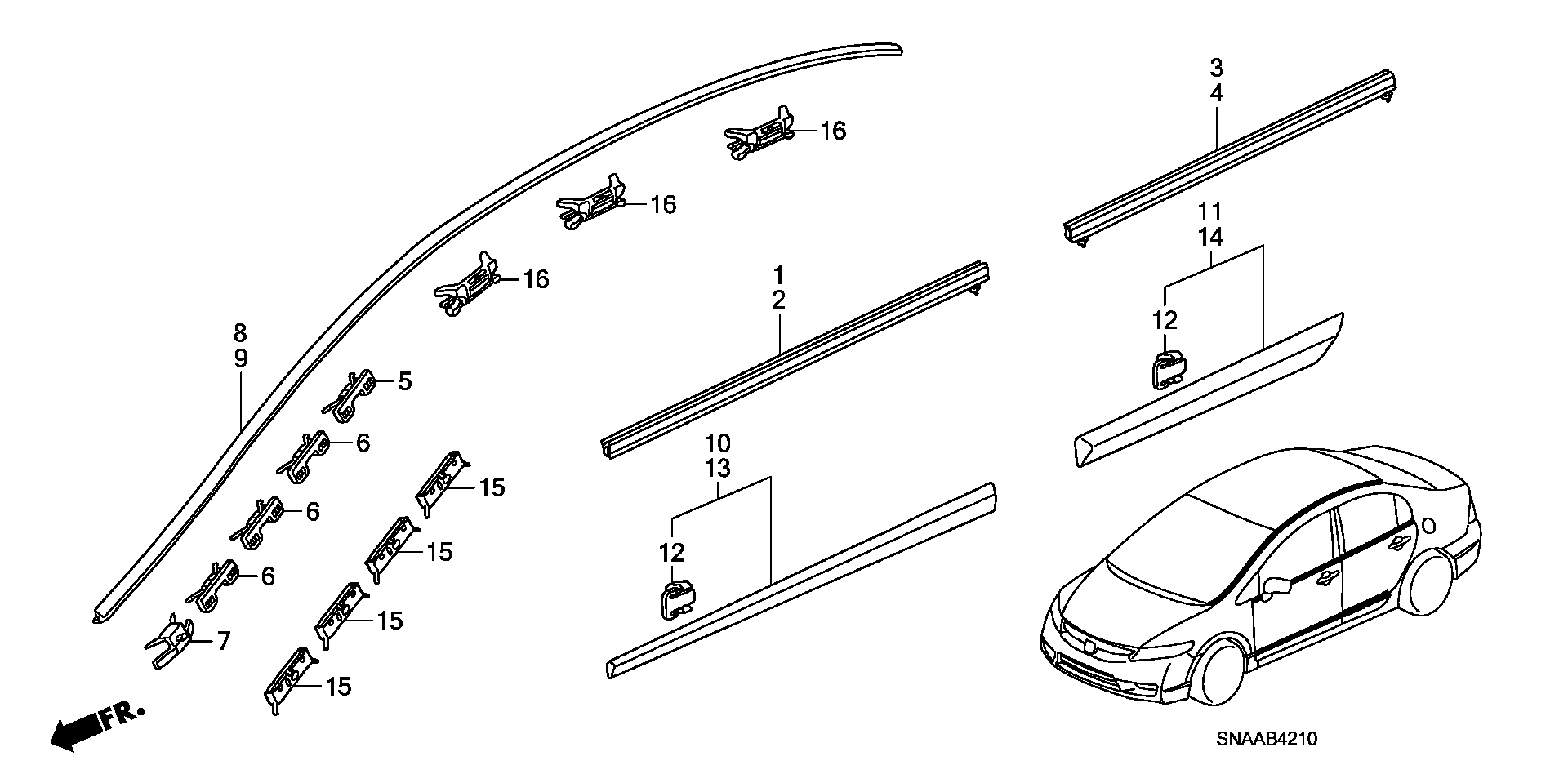 Diagram MOLDING for your 2004 Honda Civic   