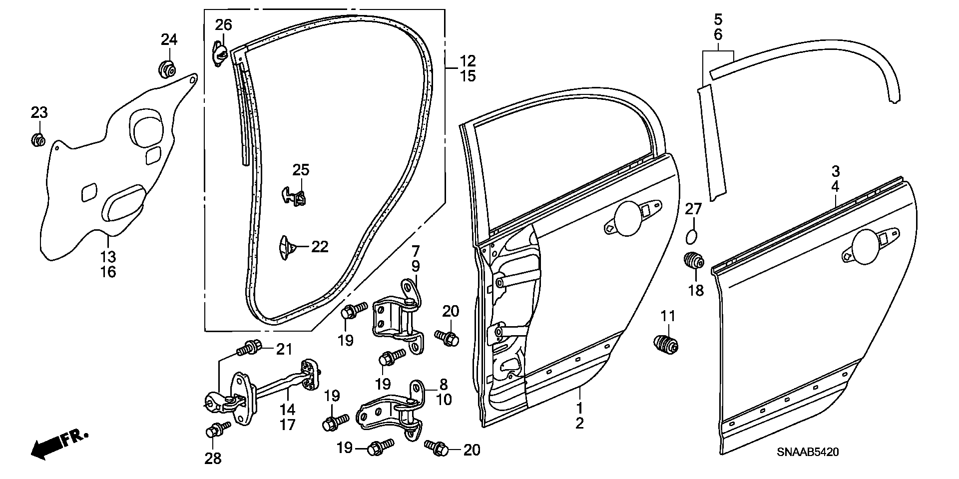 Diagram REAR DOOR PANELS for your Honda Civic  