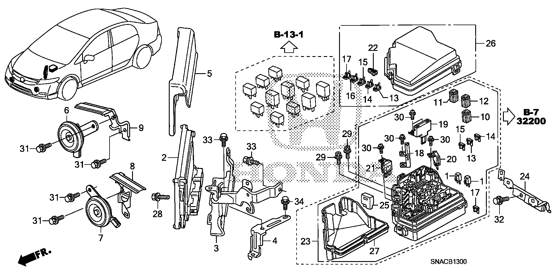 Diagram CONTROL UNIT (ENGINE ROOM) (1) for your Honda