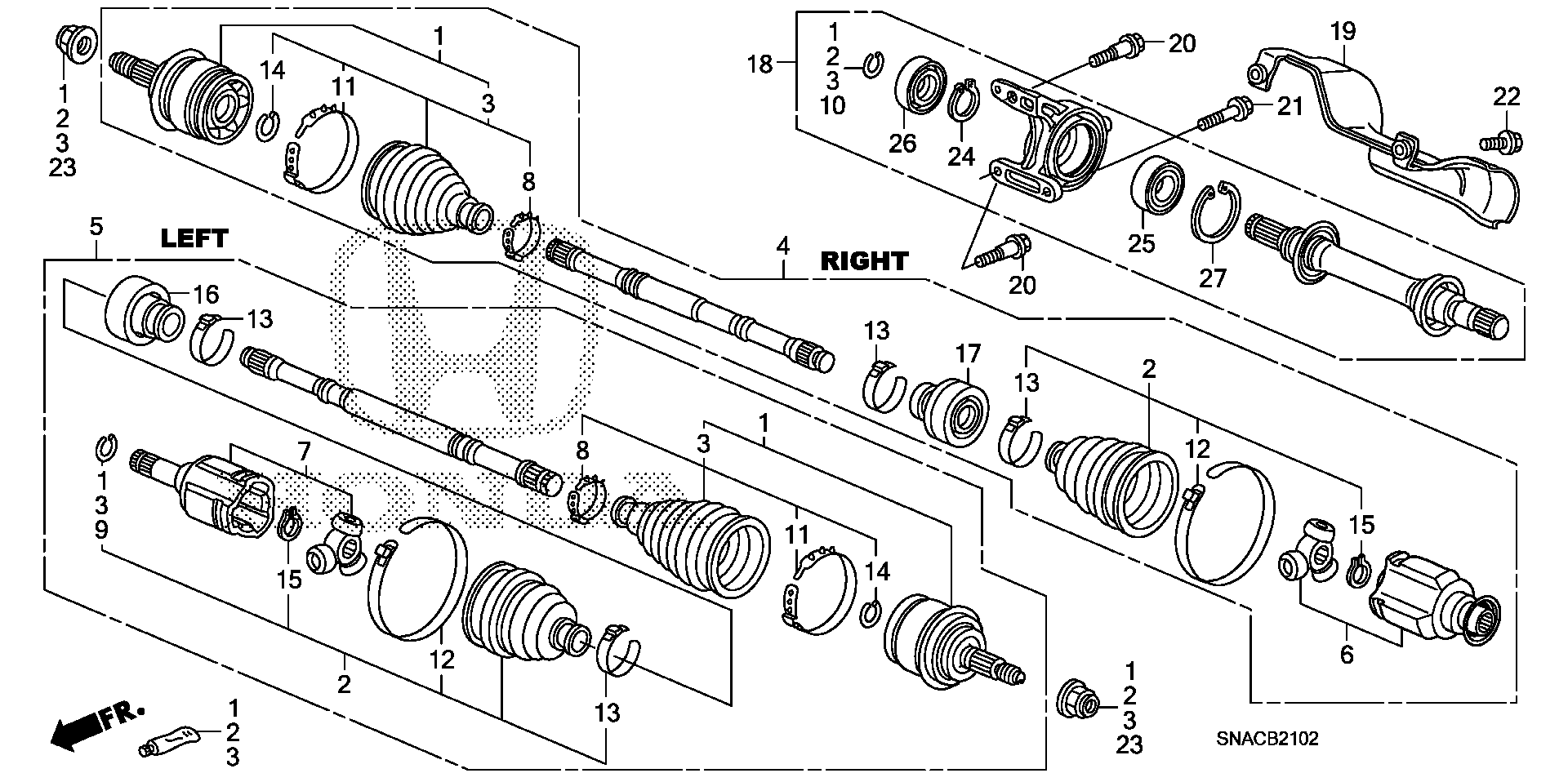 Diagram DRIVESHAFT@HALF SHAFT (2.0L) (MT) for your 2024 Honda Pilot   