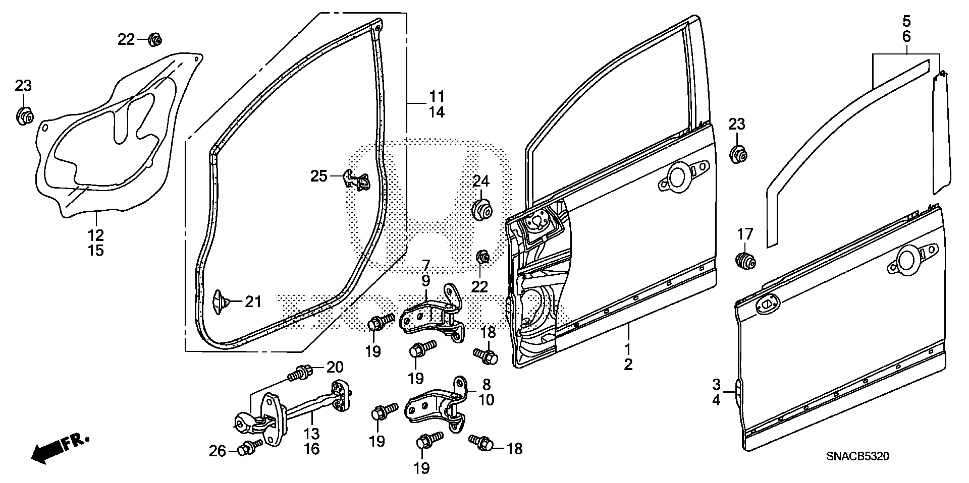 Diagram FRONT DOOR PANELS for your 1996 Honda Civic   