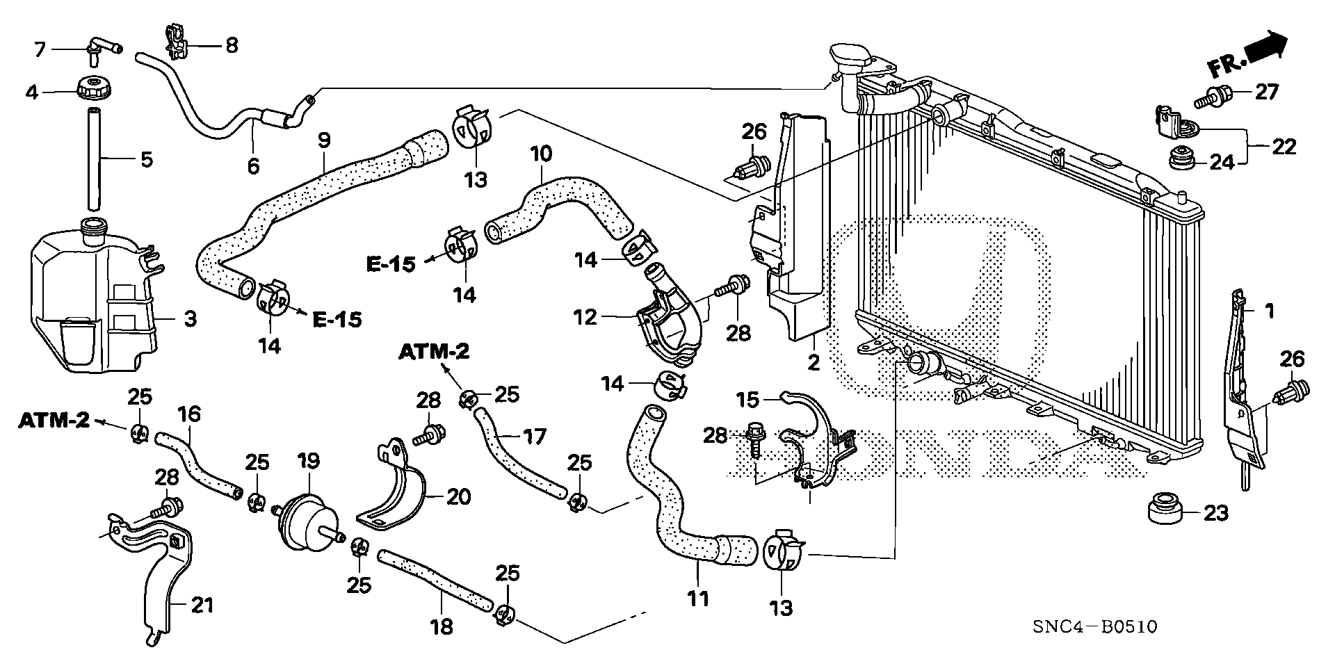 Diagram RADIATOR HOSE@RESERVE TANK for your Honda