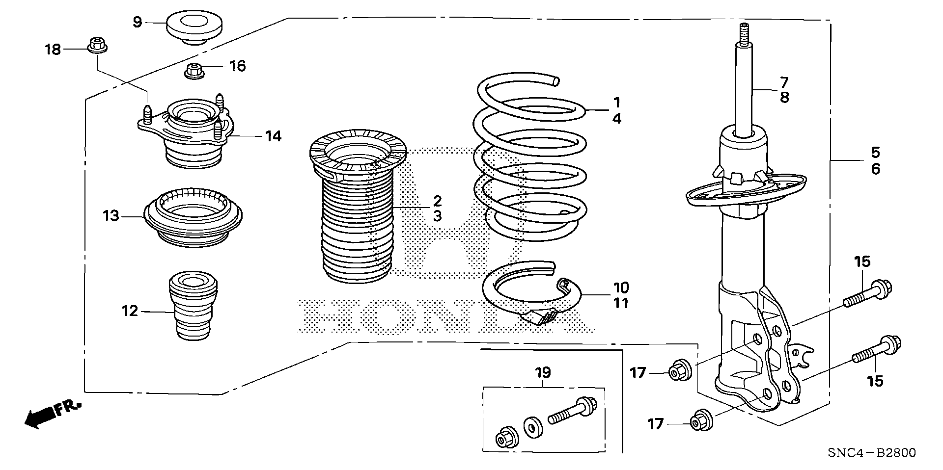 Diagram FRONT SHOCK ABSORBER for your 1990 Honda Accord   