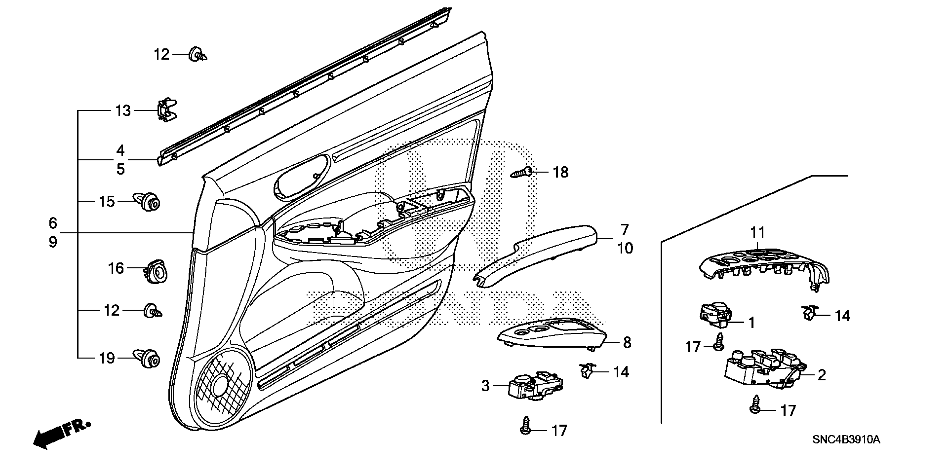 Diagram FRONT DOOR LINING for your 2010 Honda Civic  MX-L NAVIGATION 