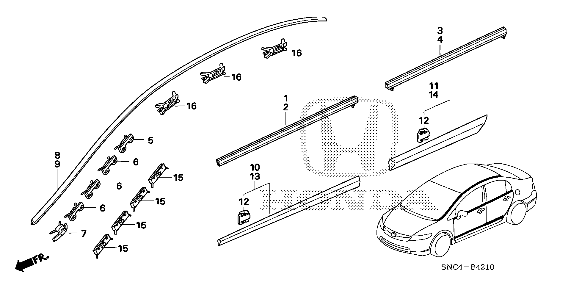 Diagram MOLDING for your 1993 Honda Civic   